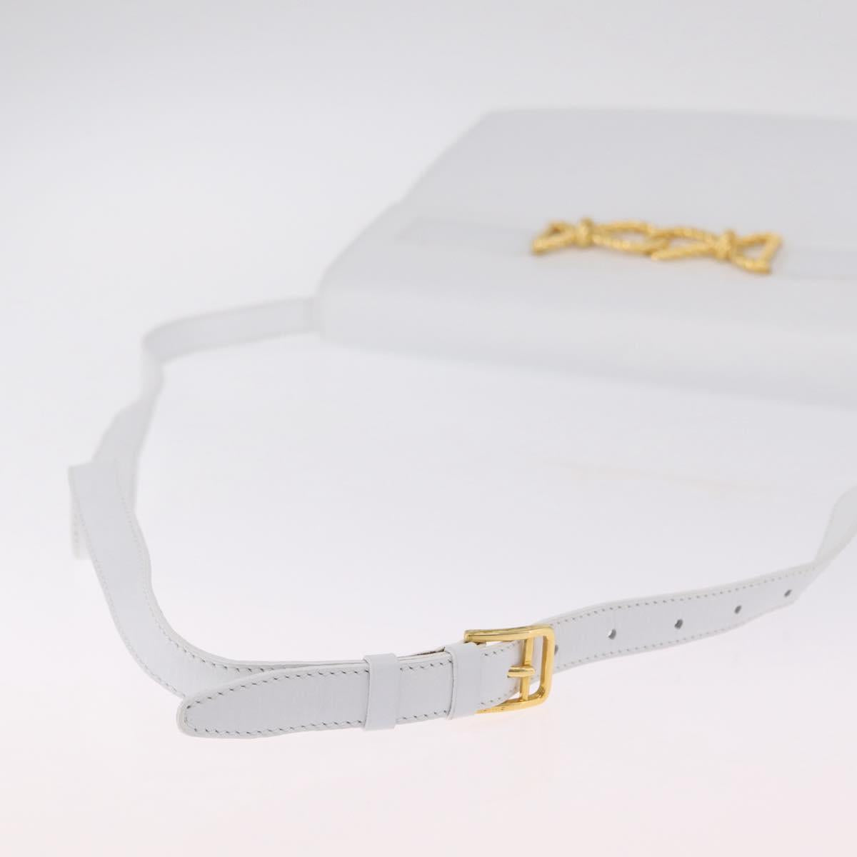 CELINE Shoulder Bag Leather White Gold Auth ep16793A
