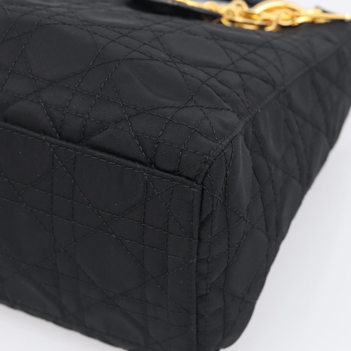 Christian Dior Lady Dior Canage Hand Bag Nylon 2way Black Gold Auth ep16794V