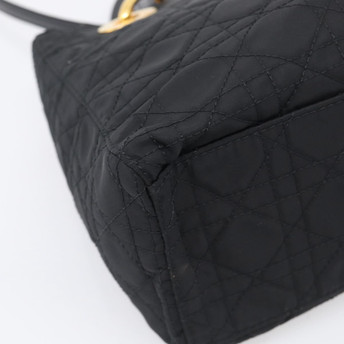Christian Dior Lady Dior Canage Hand Bag Nylon 2way Black Gold Auth ep16794V