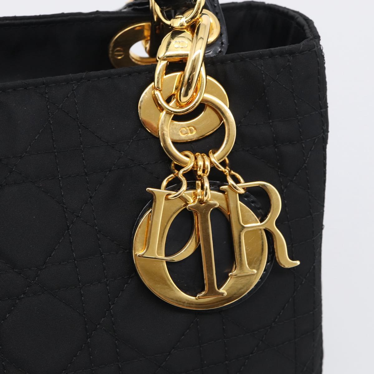 Christian Dior Lady Dior Canage Hand Bag Nylon 2way Black Gold Auth ep16794V