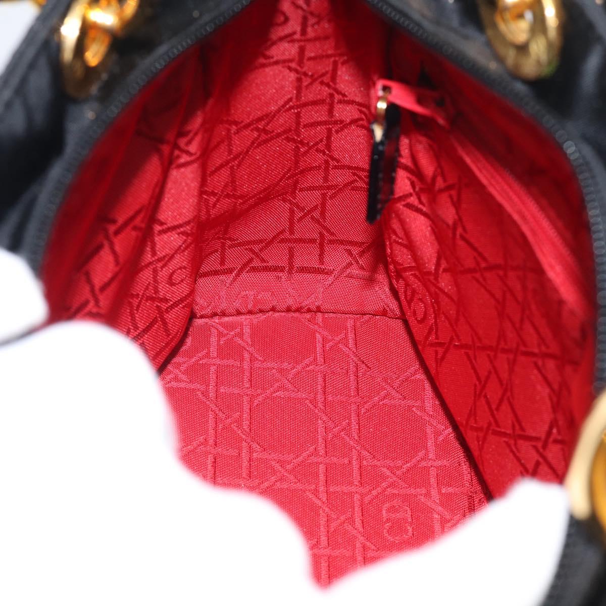 Christian Dior Lady Dior Canage Hand Bag Nylon 2way Black Gold Auth ep16794V