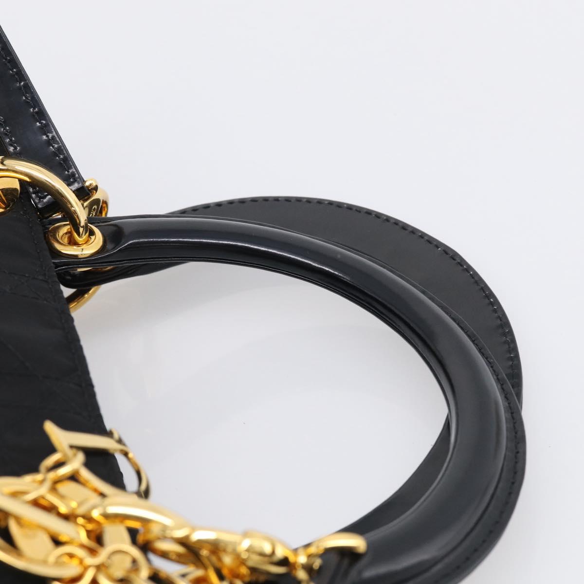 Christian Dior Lady Dior Canage Hand Bag Nylon 2way Black Gold Auth ep16794V
