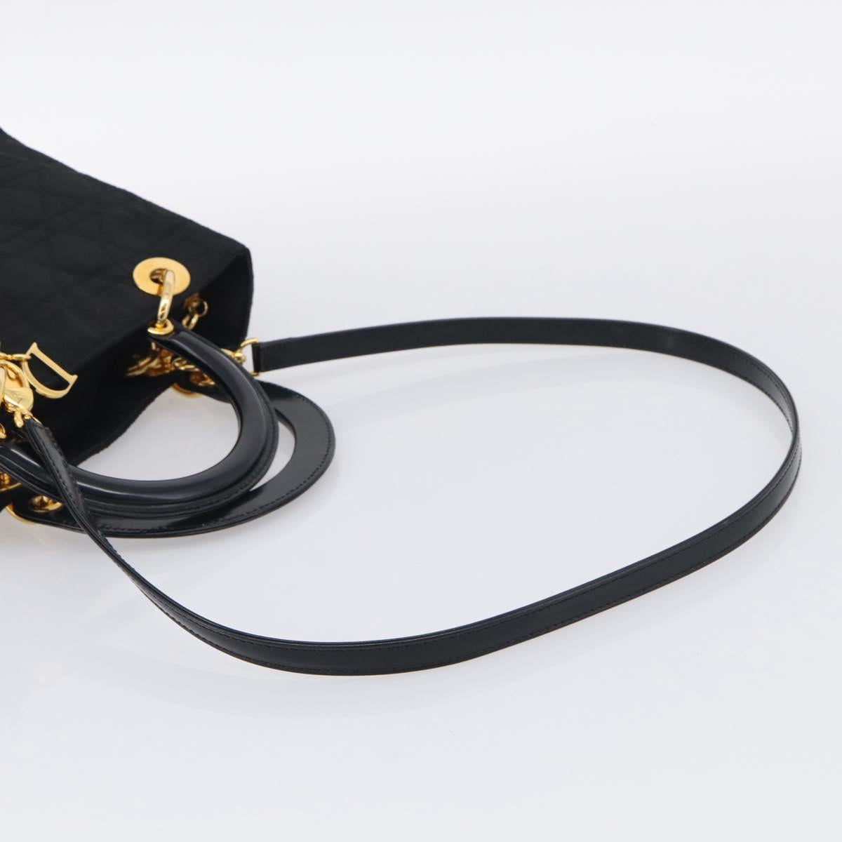 Christian Dior Lady Dior Canage Hand Bag Nylon 2way Black Gold Auth ep16794V