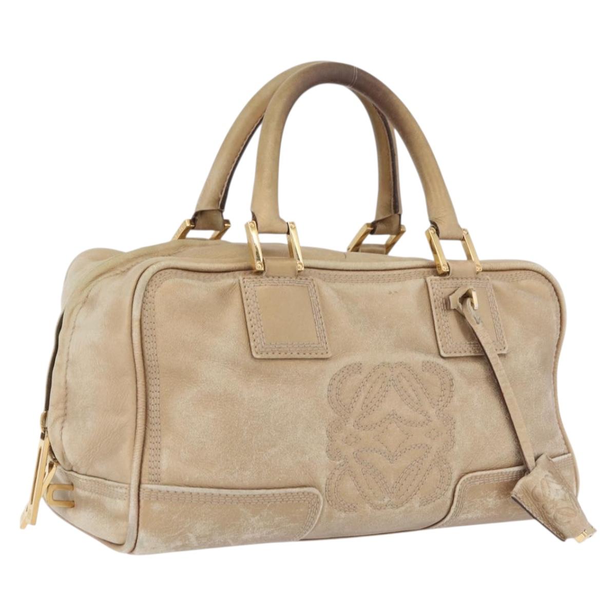 LOEWE Anagram Amazona 28 Hand Bag Leather Gold Auth ep16795
