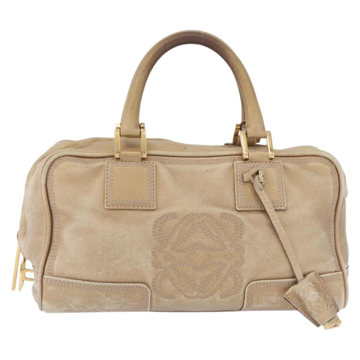 LOEWE Anagram Amazona 28 Hand Bag Leather Gold Auth ep16795
