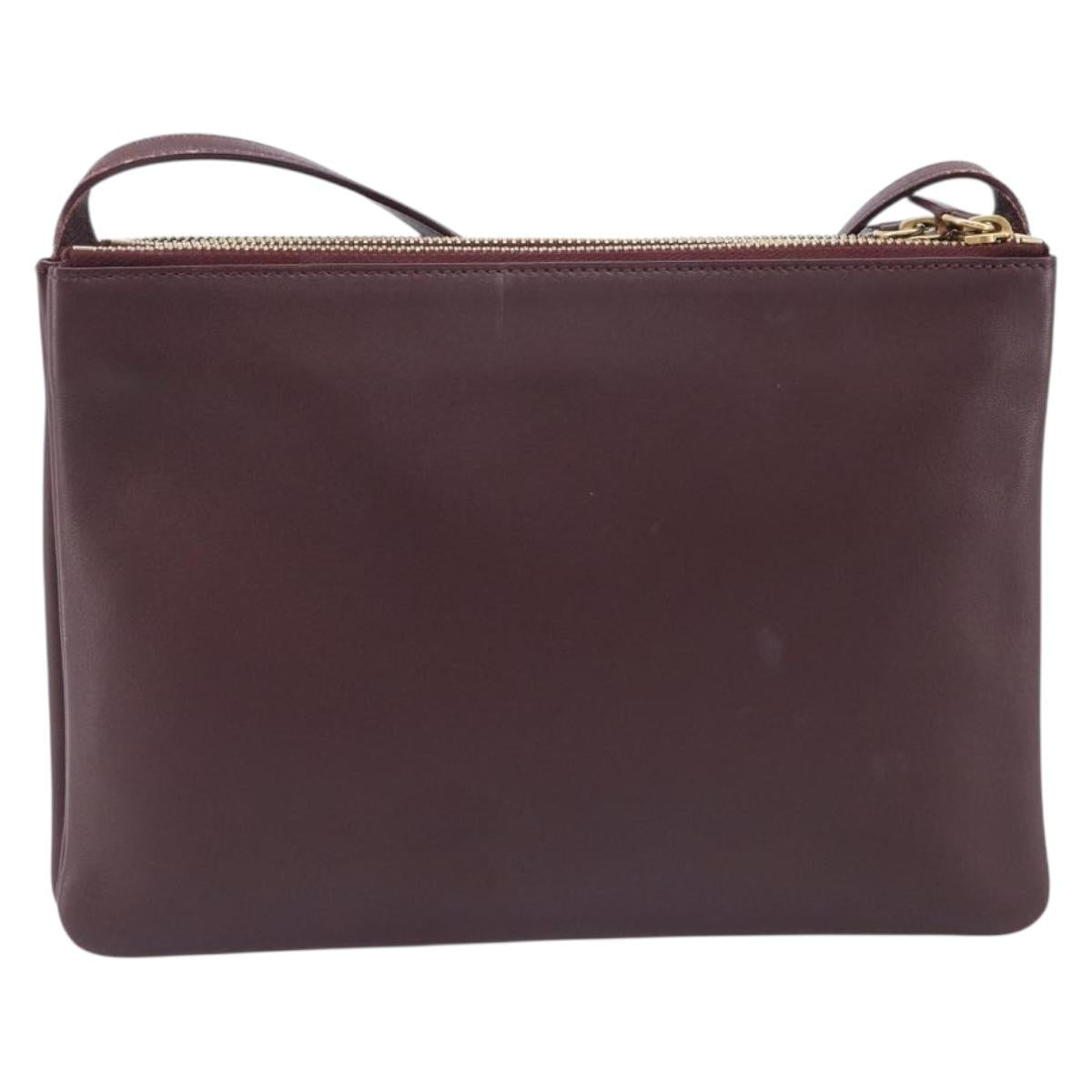 CELINE trio Shoulder Bag Leather Bordeaux Gold Auth ep16797A