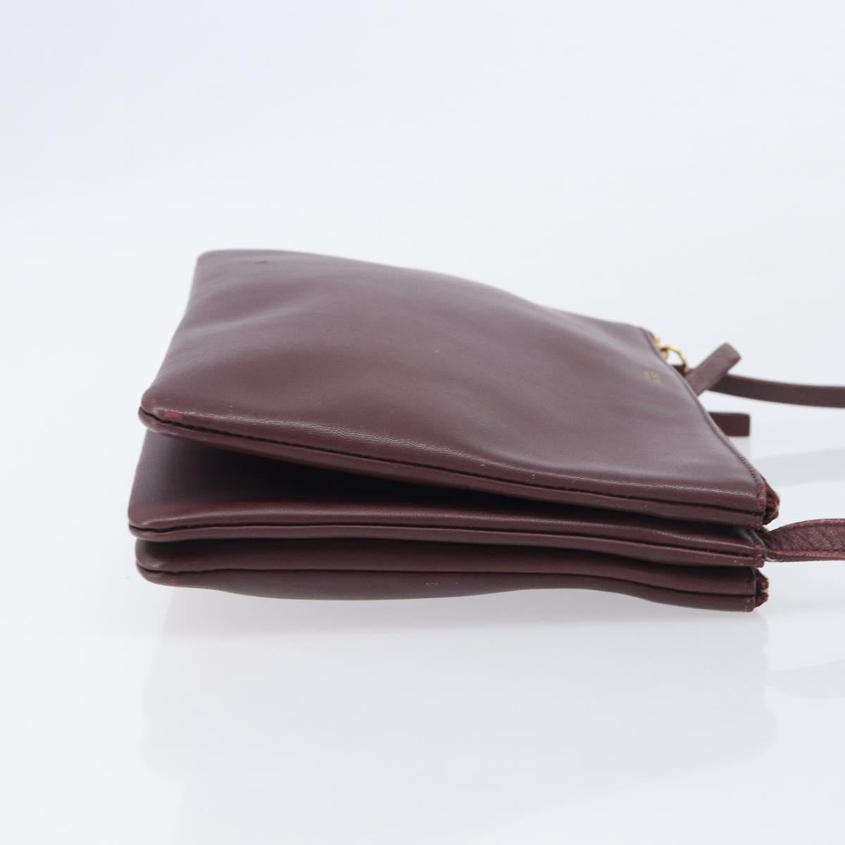 CELINE trio Shoulder Bag Leather Bordeaux Gold Auth ep16797A