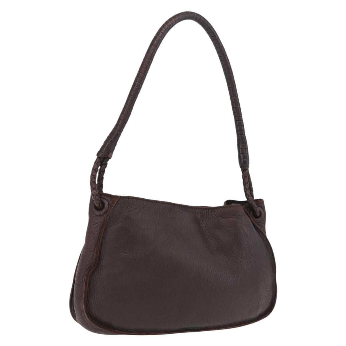 Bottega Veneta Hand Bag Leather Dark Brown Gold Auth ep16802