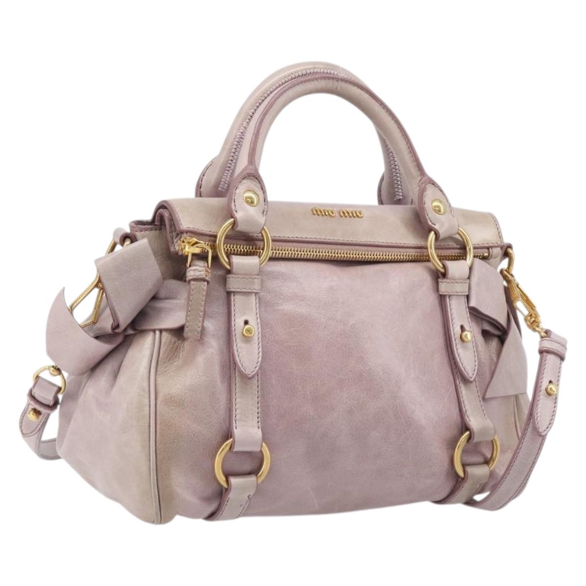 Miu Miu Side ribbon Hand Bag Leather 2way Pink Gold Auth ep16810V