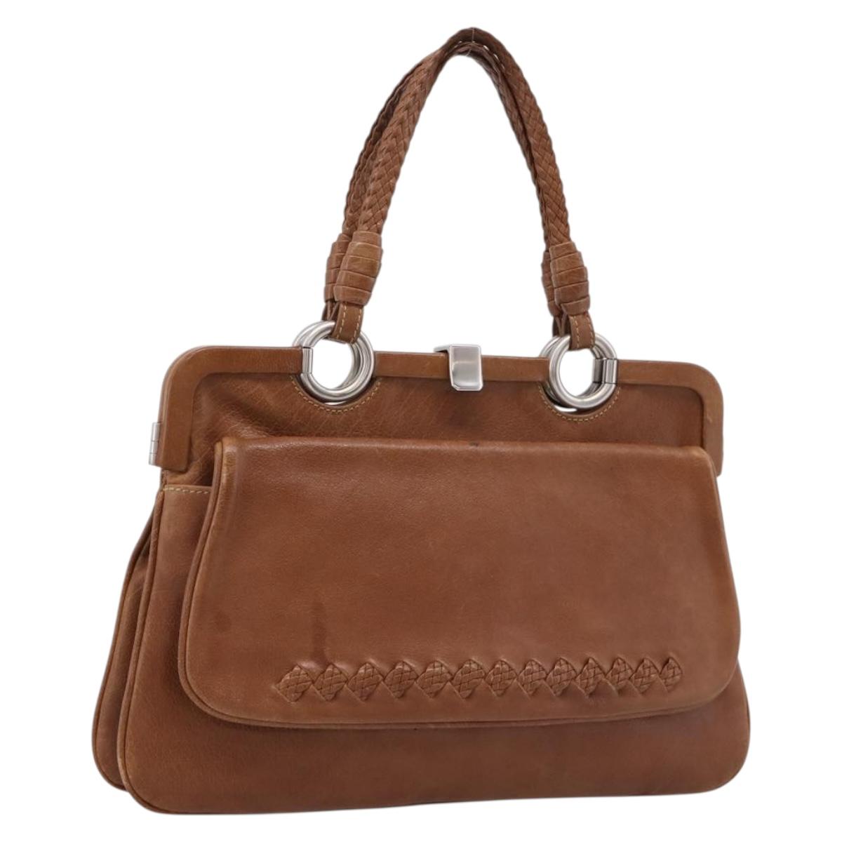 Bottega Veneta Hand Bag Leather Brown Silver Auth ep16812