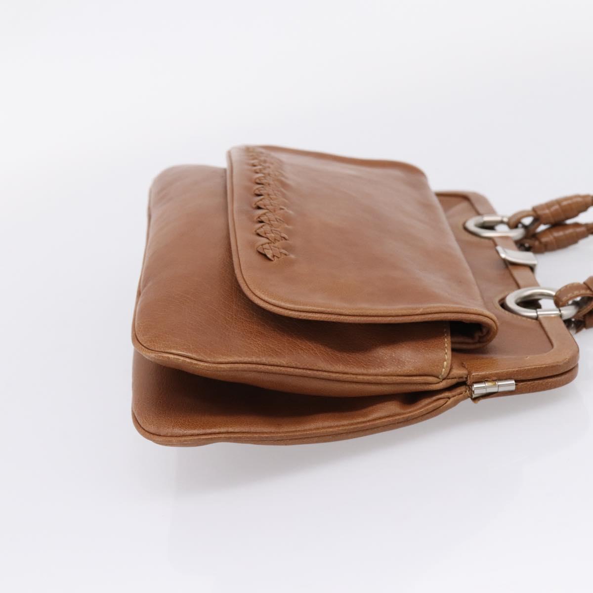 Bottega Veneta Hand Bag Leather Brown Silver Auth ep16812