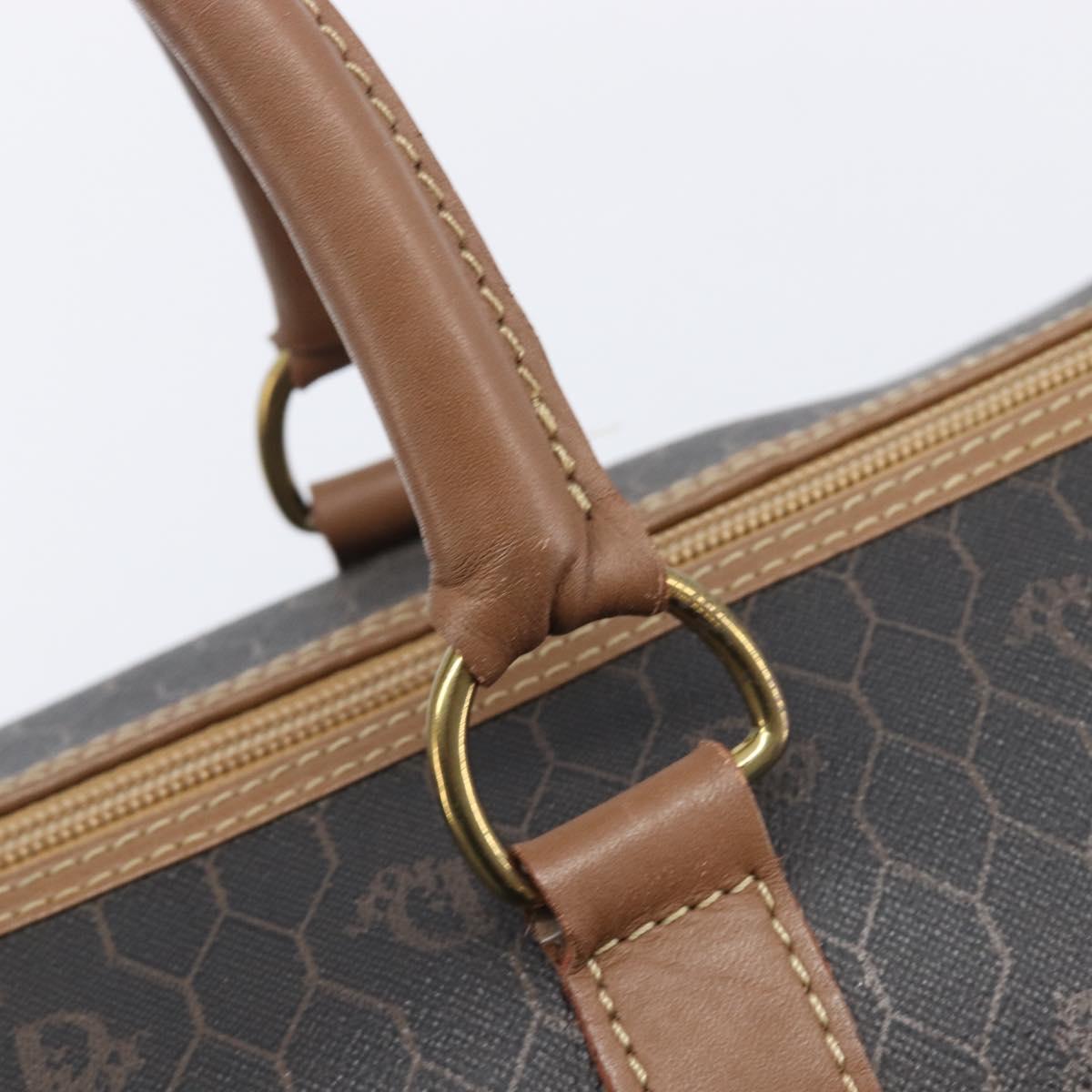 Christian Dior Honeycomb Canvas Boston Bag PVC Black Gold Auth ep16813