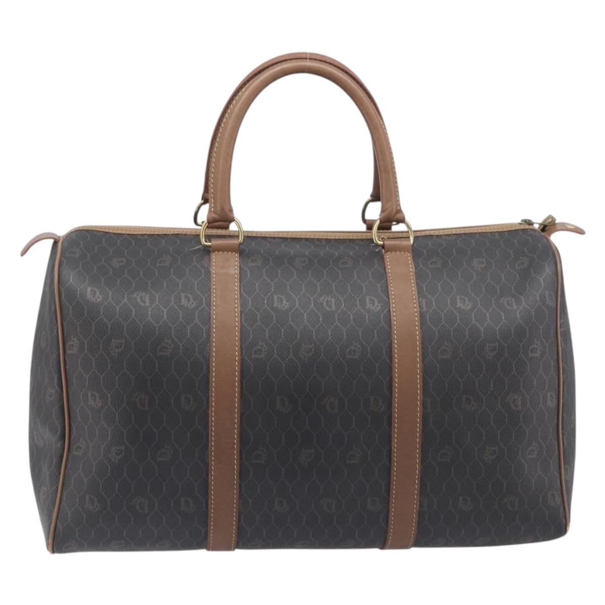 Christian Dior Honeycomb Canvas Boston Bag PVC Black Gold Auth ep16813