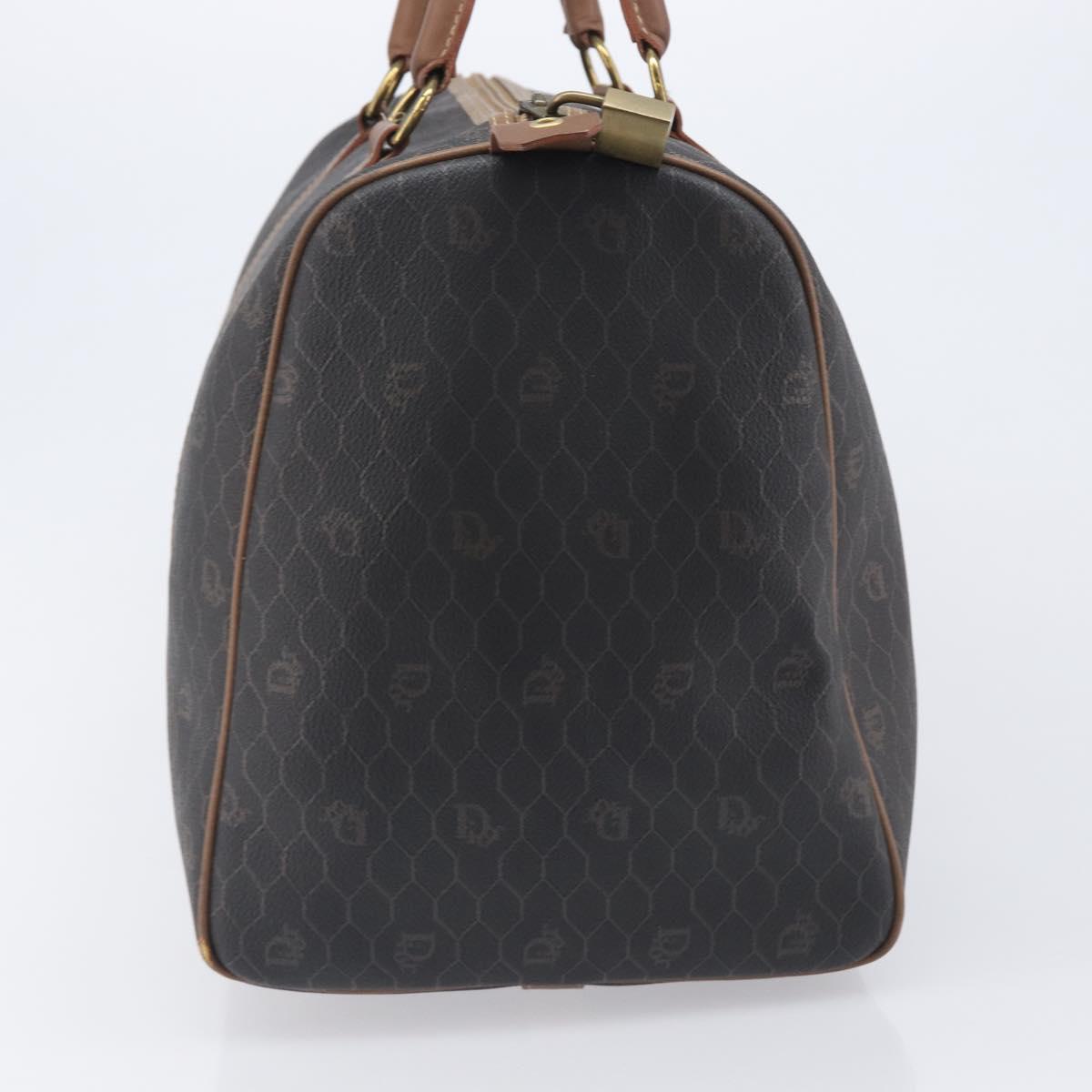 Christian Dior Honeycomb Canvas Boston Bag PVC Black Gold Auth ep16813