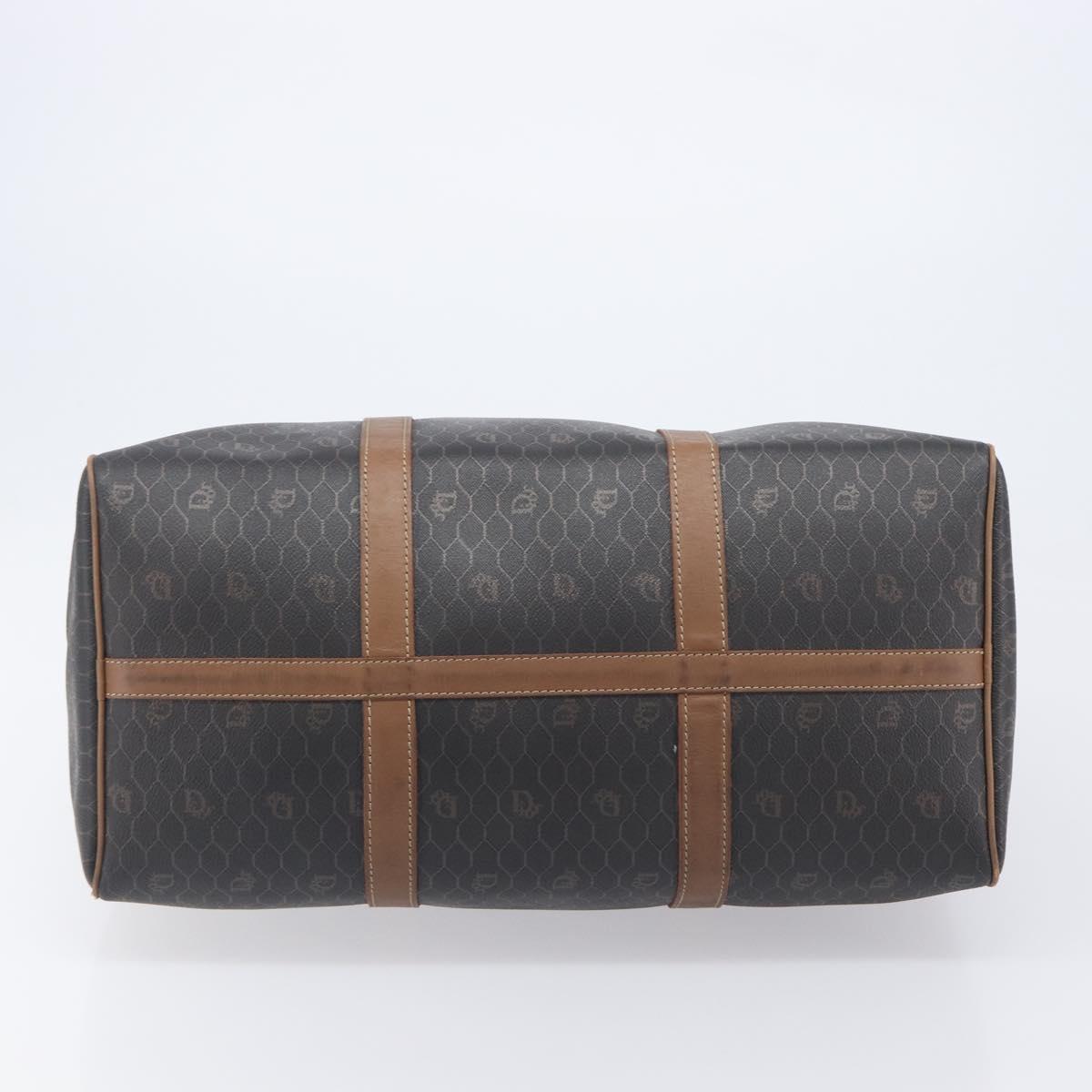 Christian Dior Honeycomb Canvas Boston Bag PVC Black Gold Auth ep16813