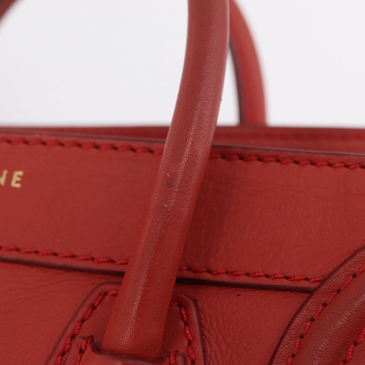 CELINE Luggage Nano Shopper Hand Bag Leather 2way Red Gold Auth ep16814A