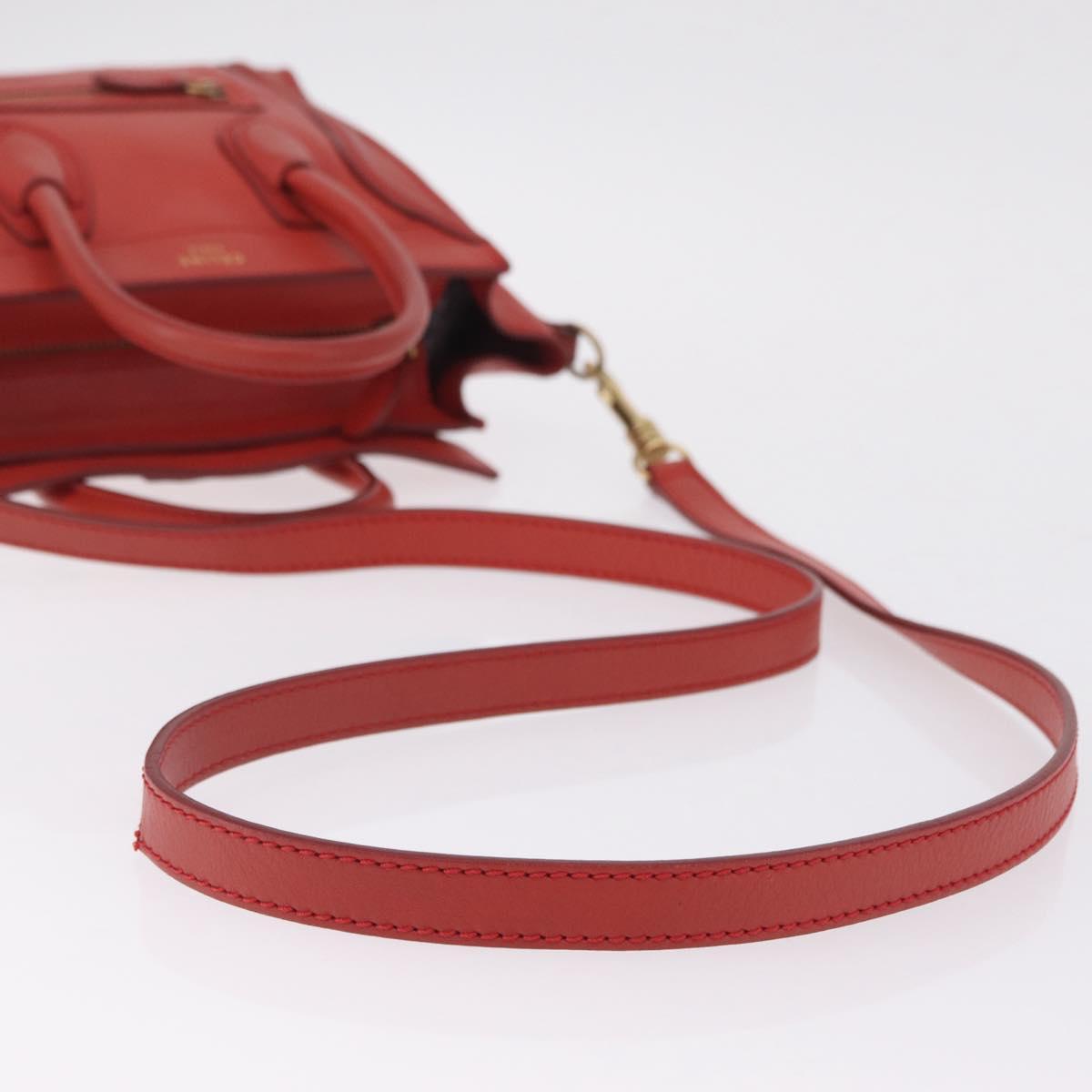 CELINE Luggage Nano Shopper Hand Bag Leather 2way Red Gold Auth ep16814A