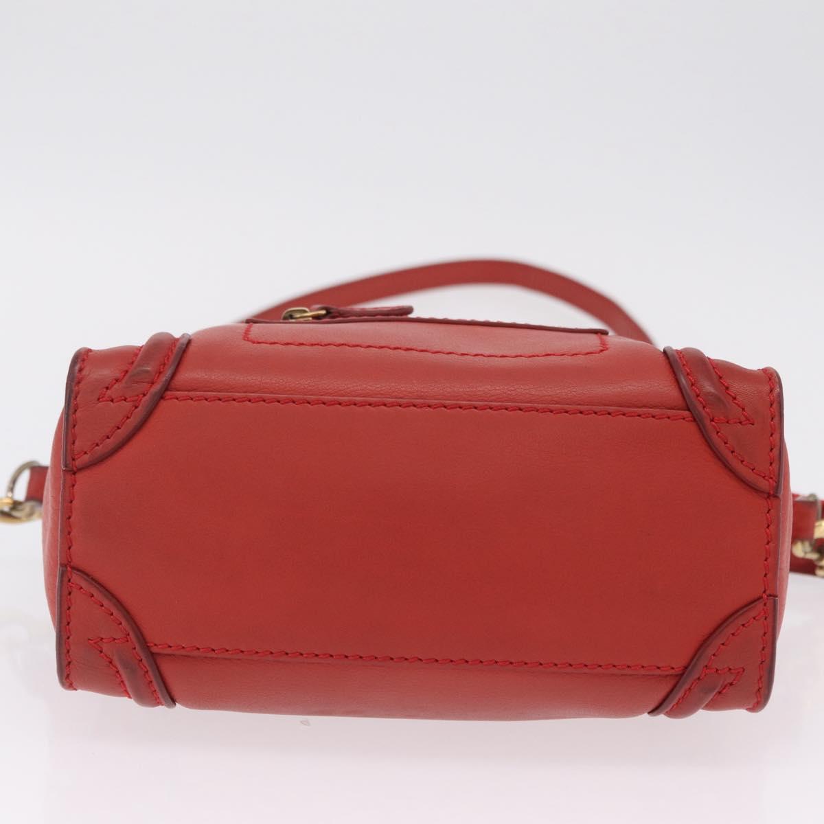 CELINE Luggage Nano Shopper Hand Bag Leather 2way Red Gold Auth ep16814A