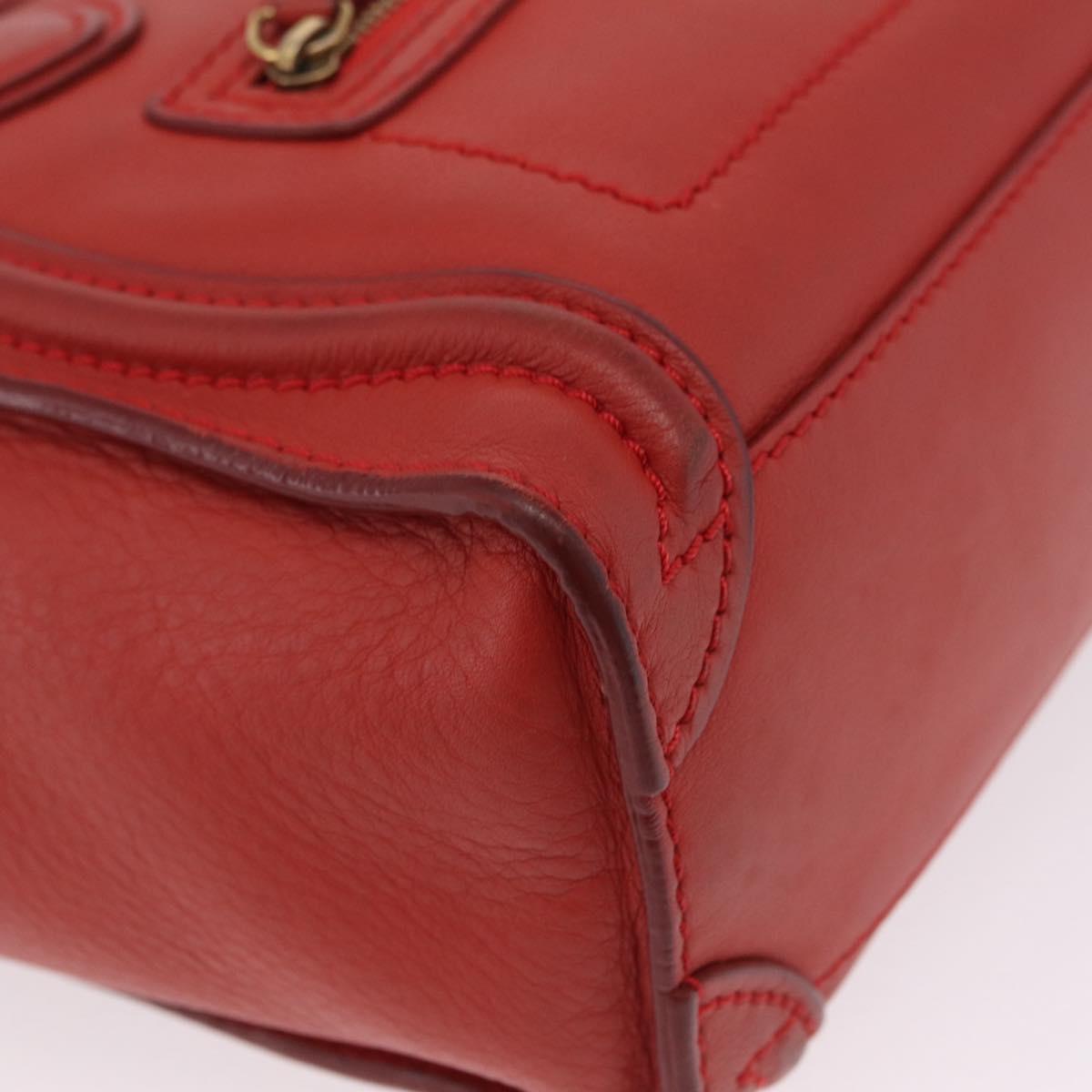 CELINE Luggage Nano Shopper Hand Bag Leather 2way Red Gold Auth ep16814A