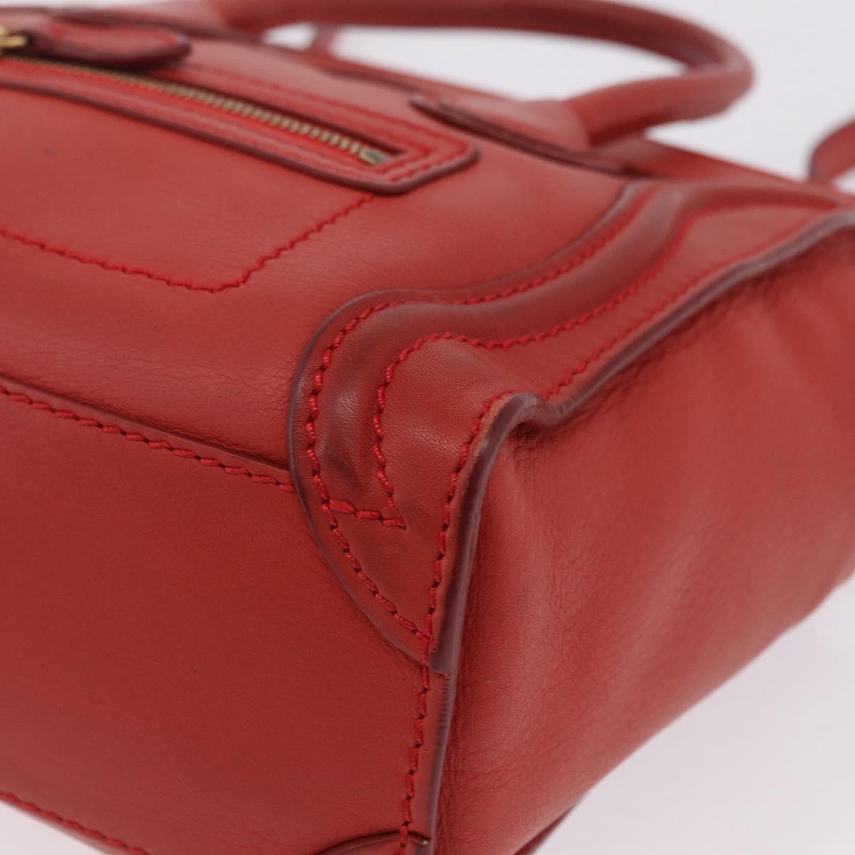 CELINE Luggage Nano Shopper Hand Bag Leather 2way Red Gold Auth ep16814A