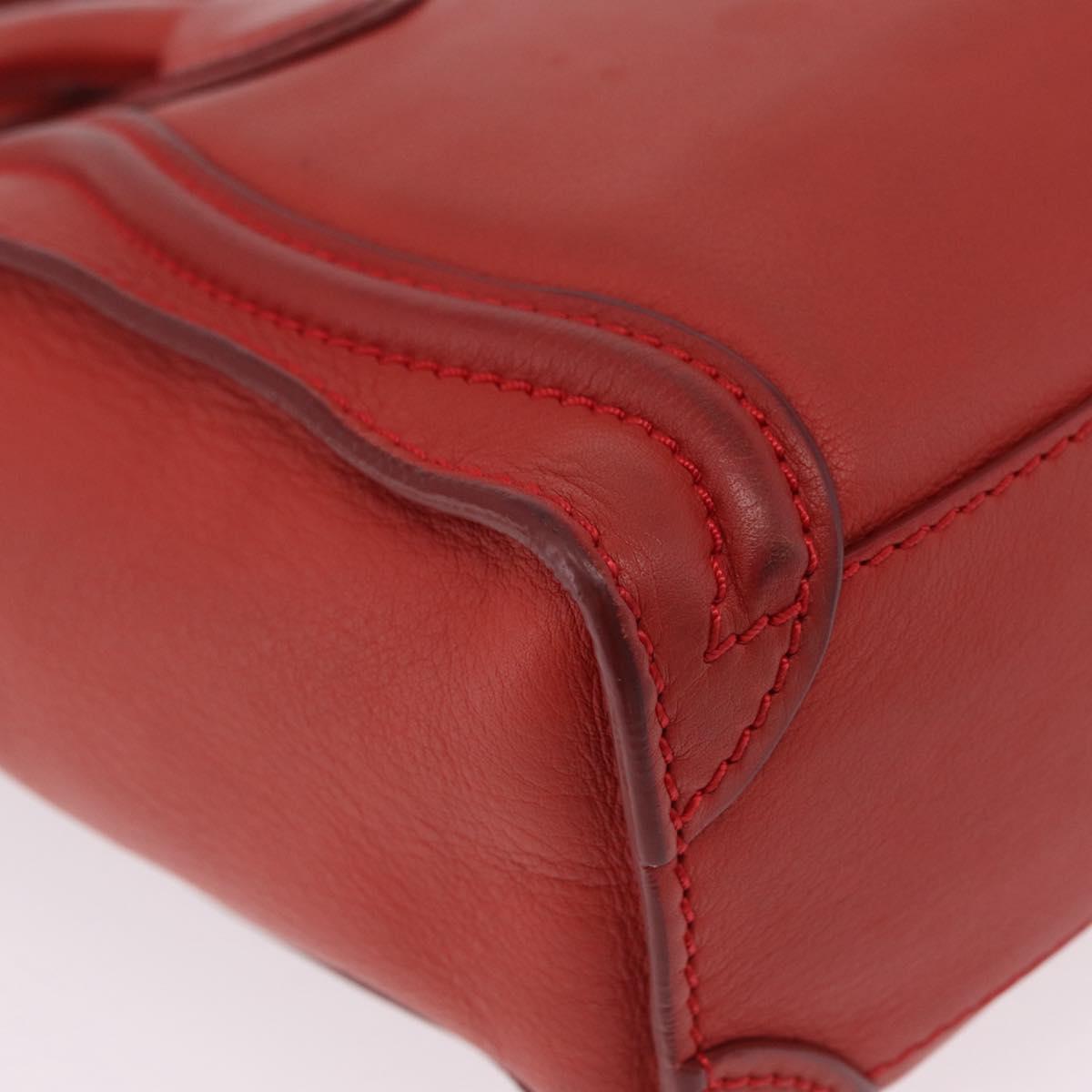 CELINE Luggage Nano Shopper Hand Bag Leather 2way Red Gold Auth ep16814A