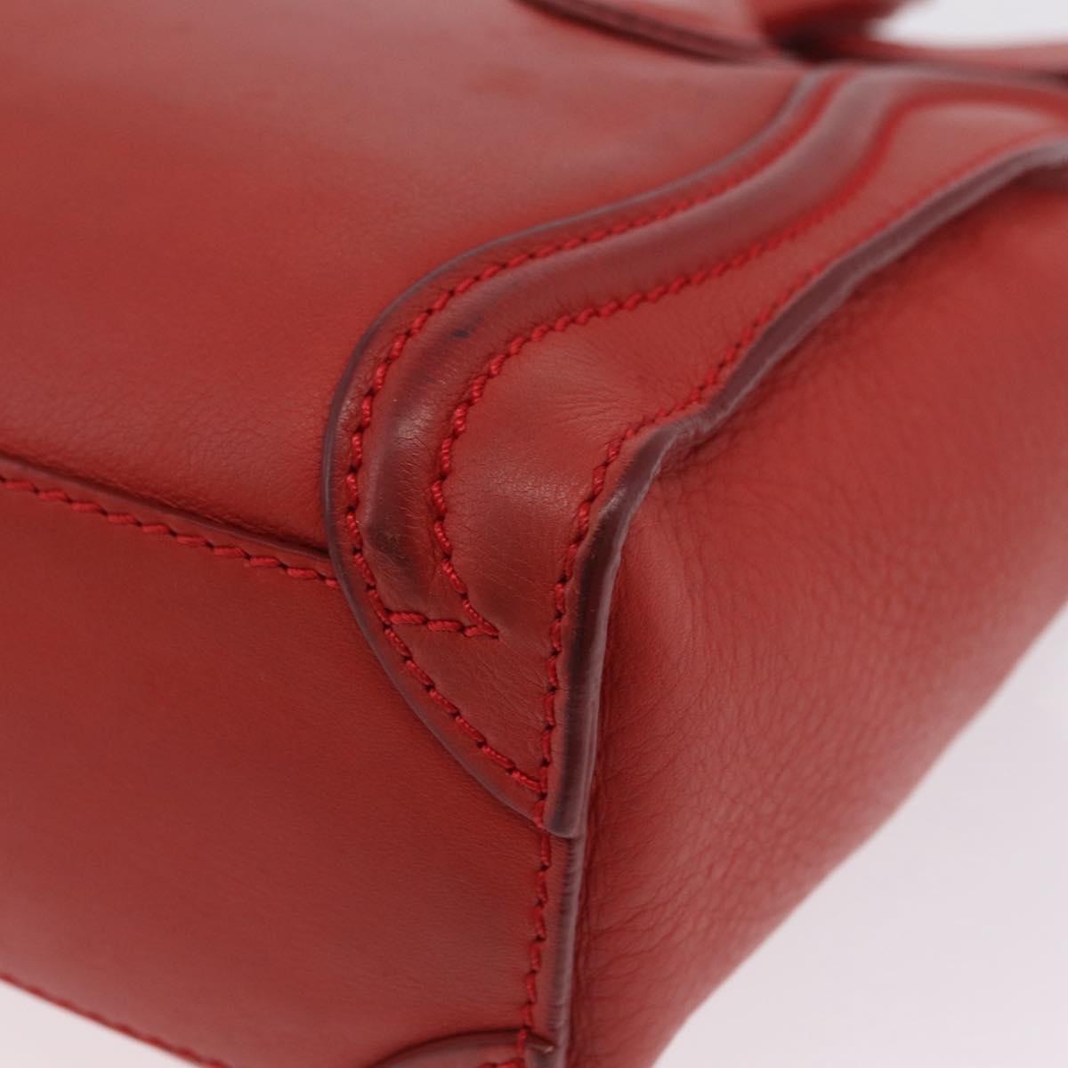 CELINE Luggage Nano Shopper Hand Bag Leather 2way Red Gold Auth ep16814A