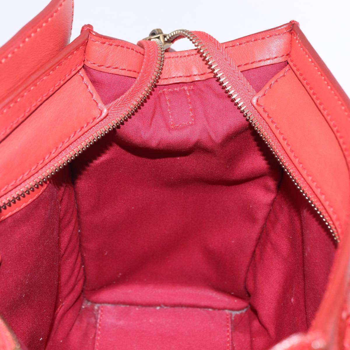 CELINE Luggage Nano Shopper Hand Bag Leather 2way Red Gold Auth ep16814A