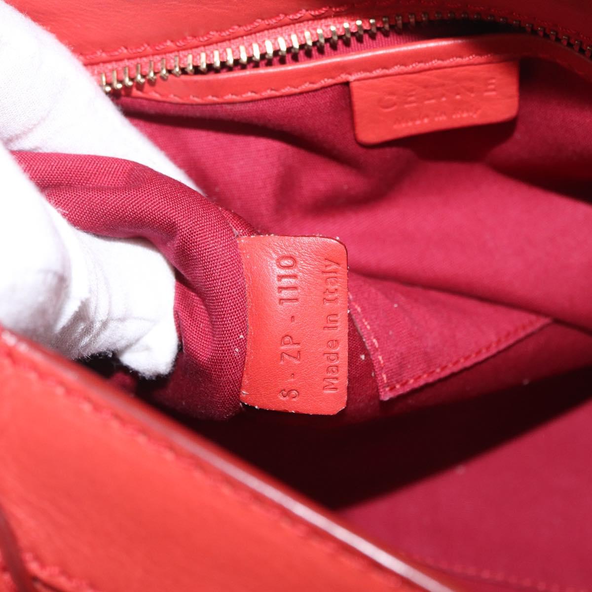 CELINE Luggage Nano Shopper Hand Bag Leather 2way Red Gold Auth ep16814A