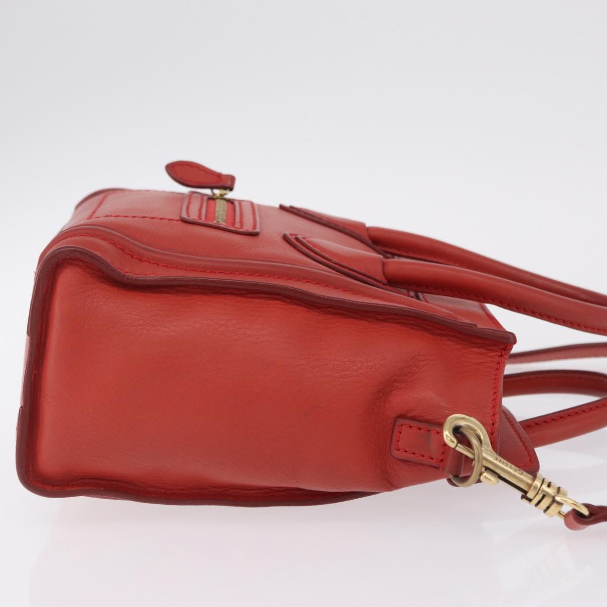 CELINE Luggage Nano Shopper Hand Bag Leather 2way Red Gold Auth ep16814A