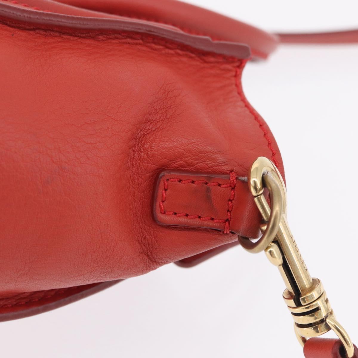 CELINE Luggage Nano Shopper Hand Bag Leather 2way Red Gold Auth ep16814A