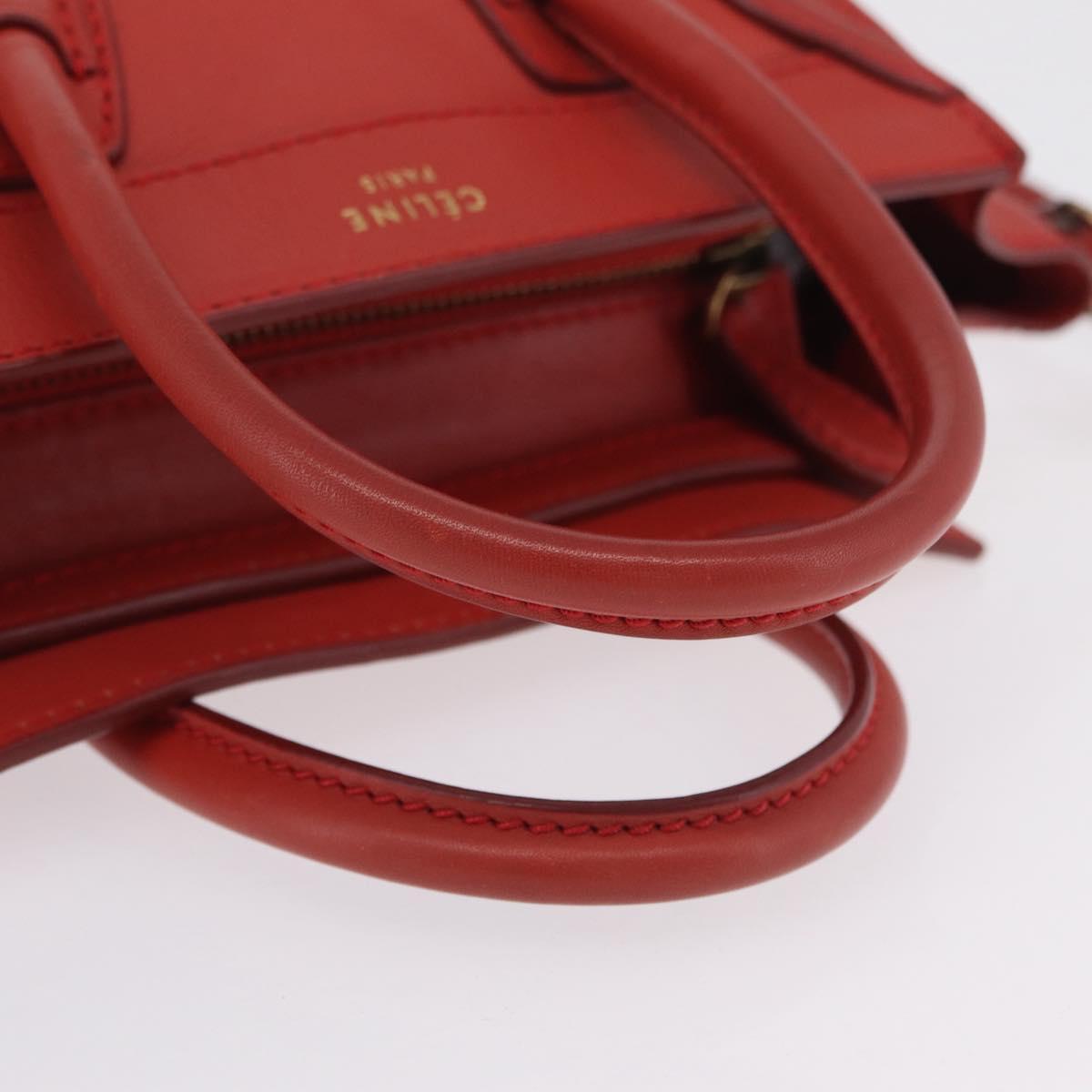 CELINE Luggage Nano Shopper Hand Bag Leather 2way Red Gold Auth ep16814A