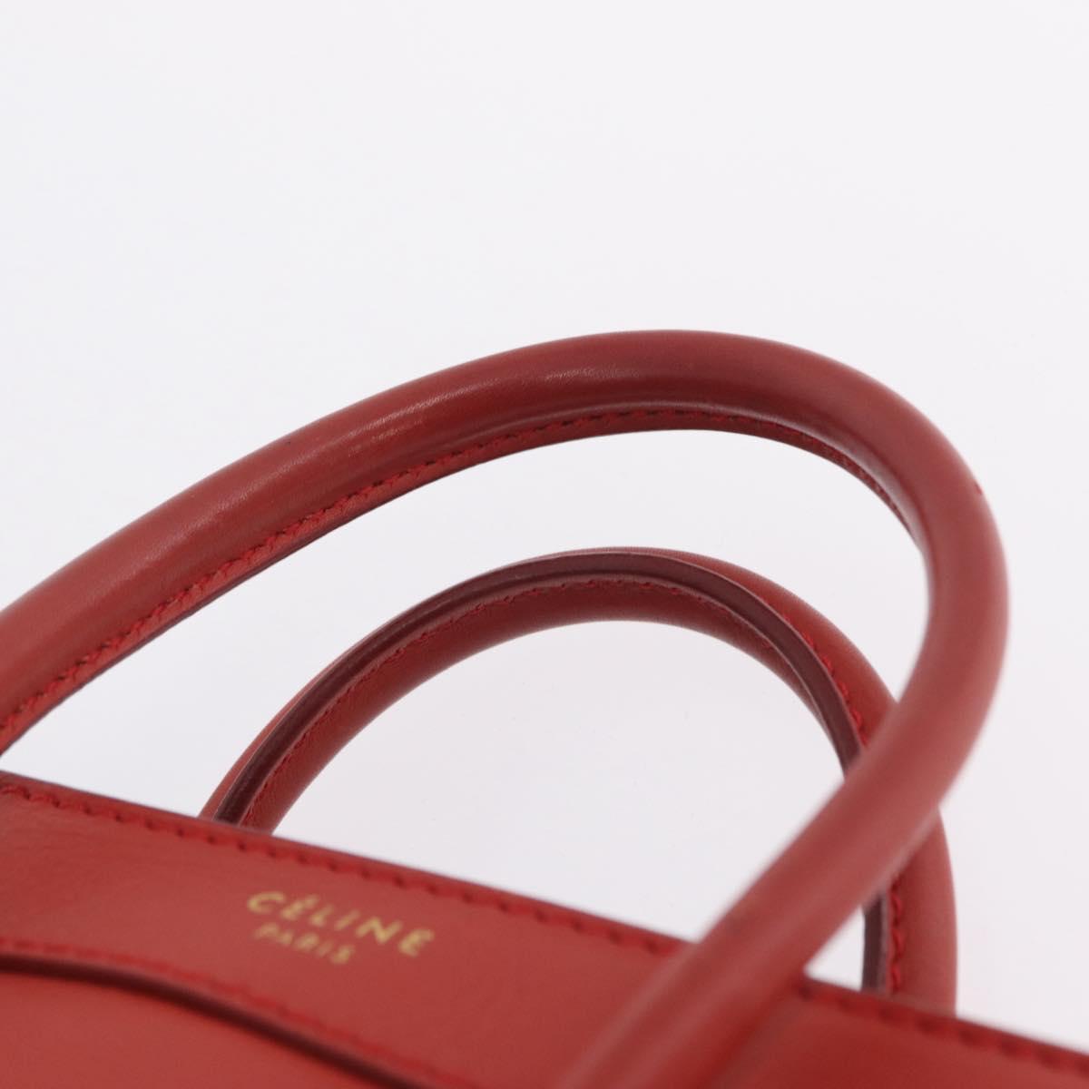 CELINE Luggage Nano Shopper Hand Bag Leather 2way Red Gold Auth ep16814A