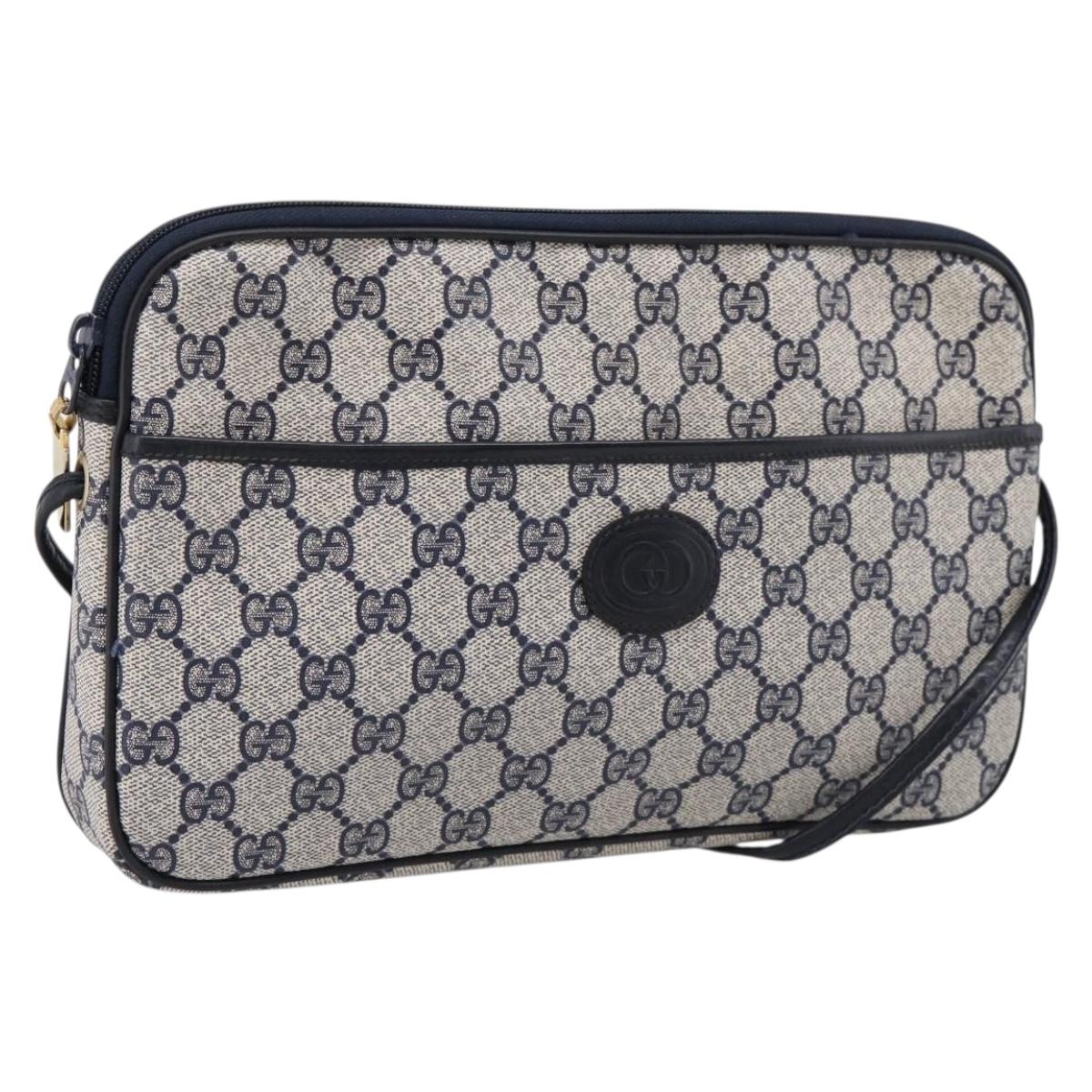 GUCCI GG Supreme Shoulder Bag PVC Navy Gold Auth ep16817