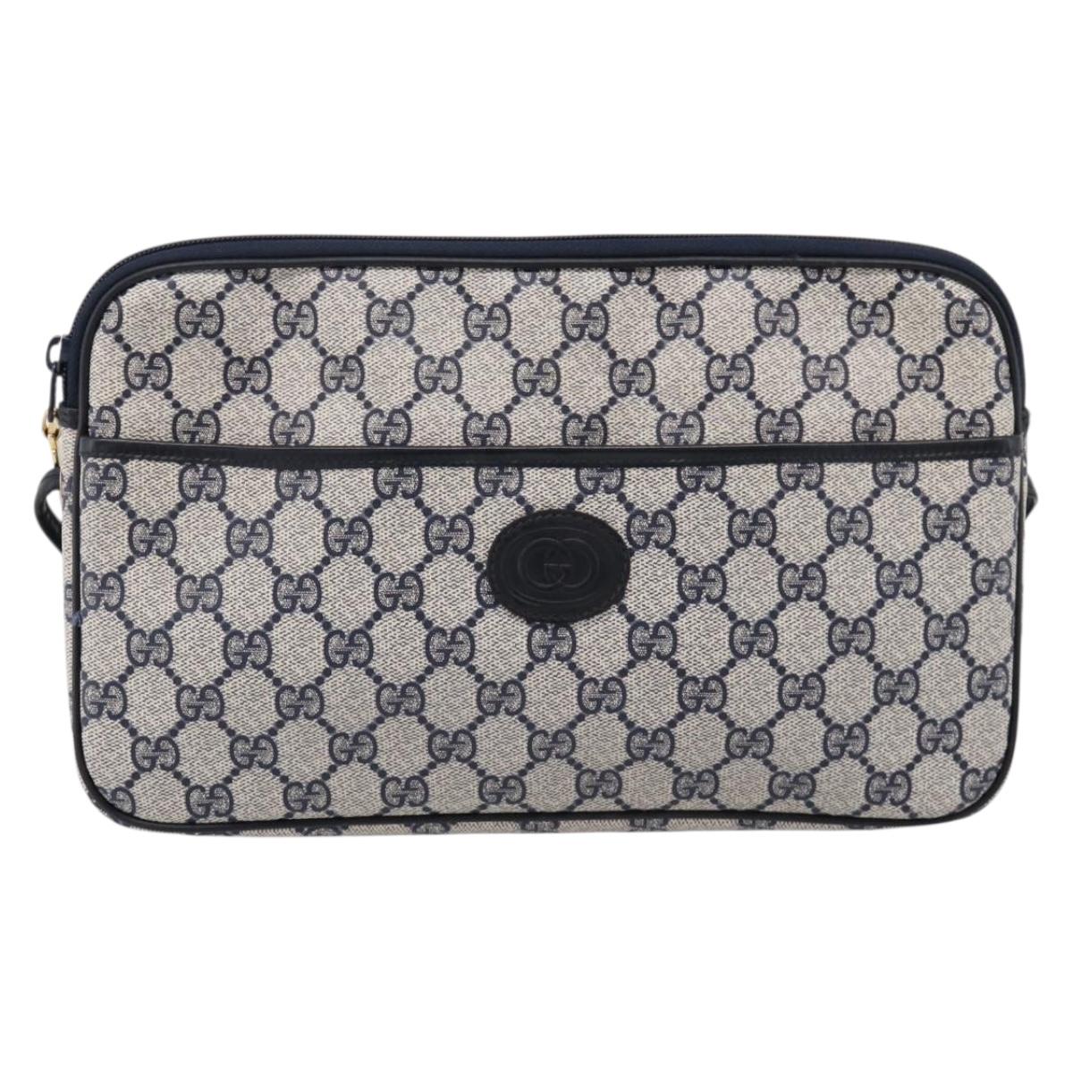 GUCCI GG Supreme Shoulder Bag PVC Navy Gold Auth ep16817