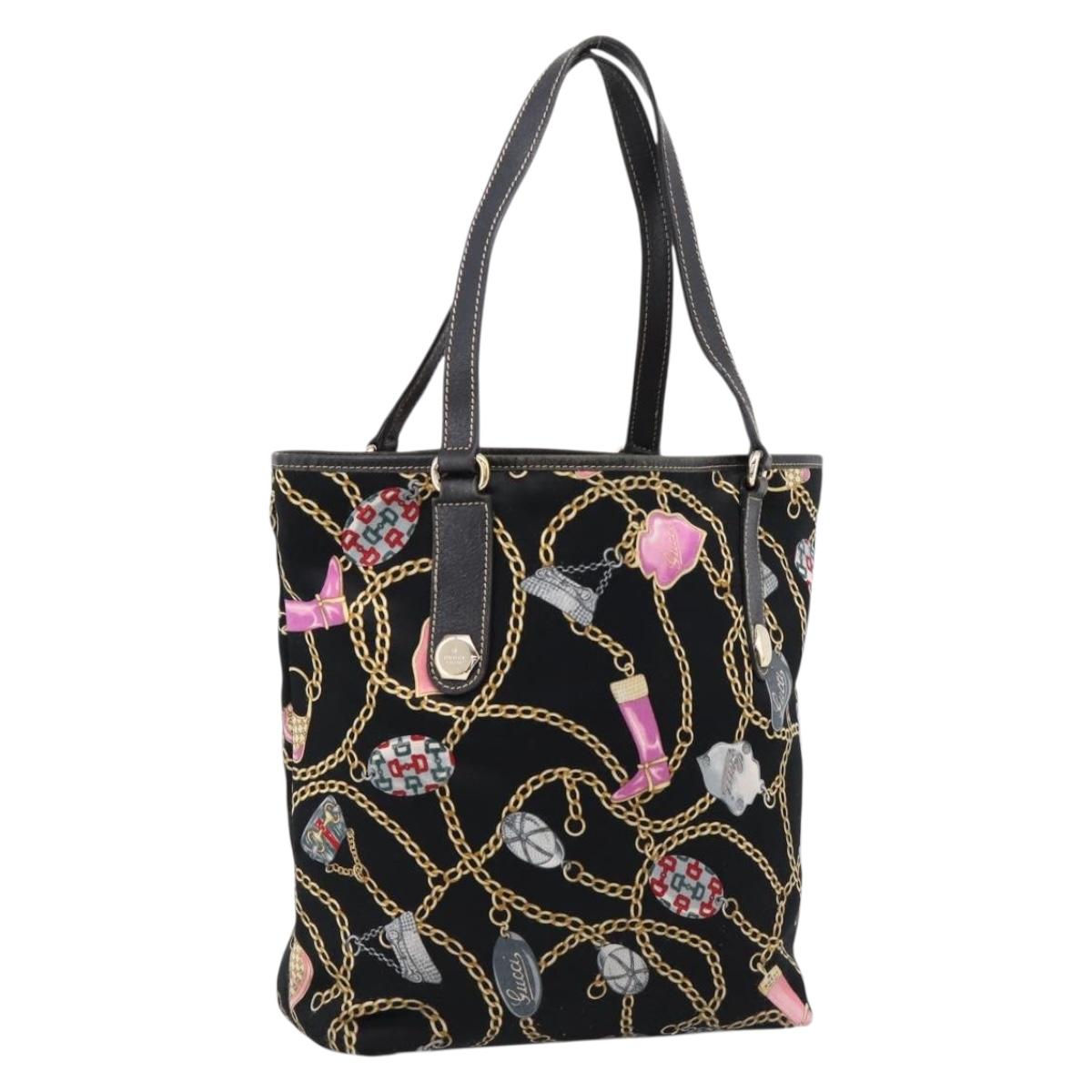 GUCCI Tote Bag Satin Black Gold 253009 Auth ep16818