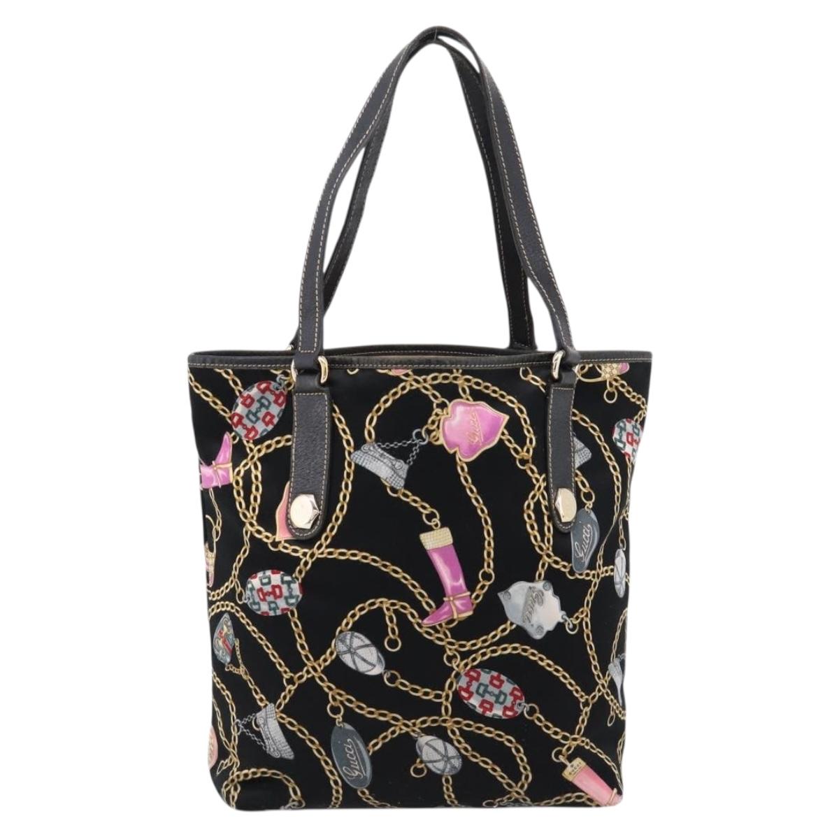 GUCCI Tote Bag Satin Black Gold 253009 Auth ep16818