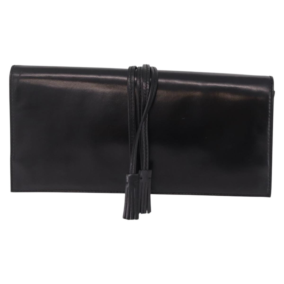 Saint Laurent Clutch Bag Leather Black Silver Auth ep16822