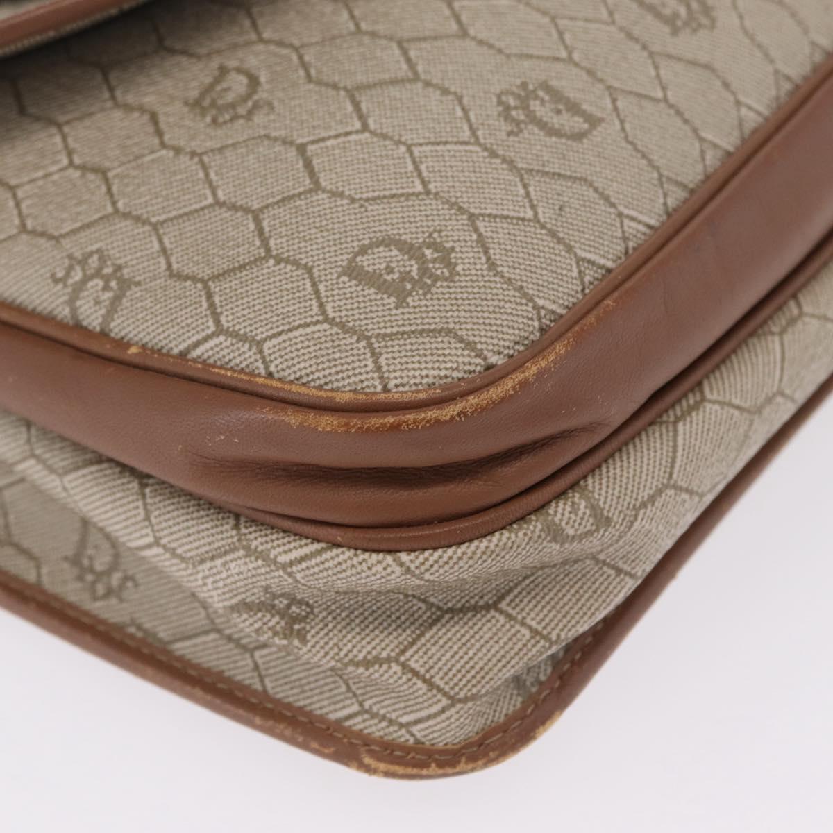 Christian Dior Honeycomb Canvas Shoulder Bag PVC Beige Gold Auth ep16823