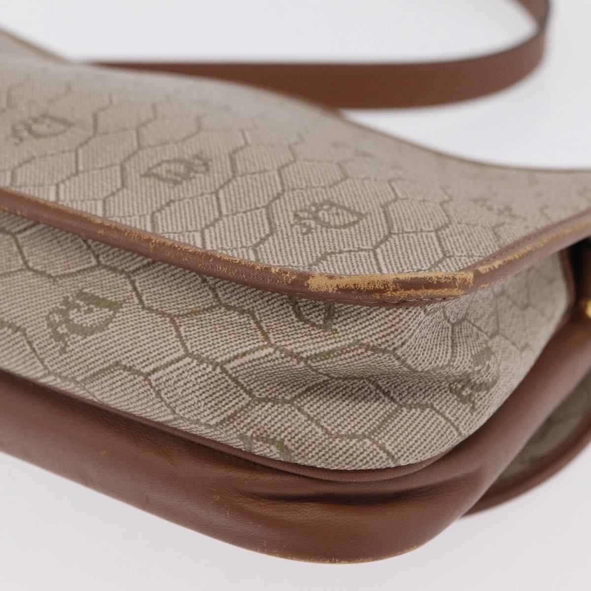 Christian Dior Honeycomb Canvas Shoulder Bag PVC Beige Gold Auth ep16823
