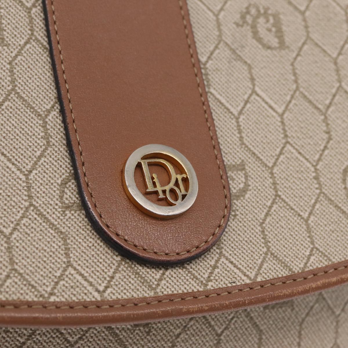 Christian Dior Honeycomb Canvas Shoulder Bag PVC Beige Gold Auth ep16823