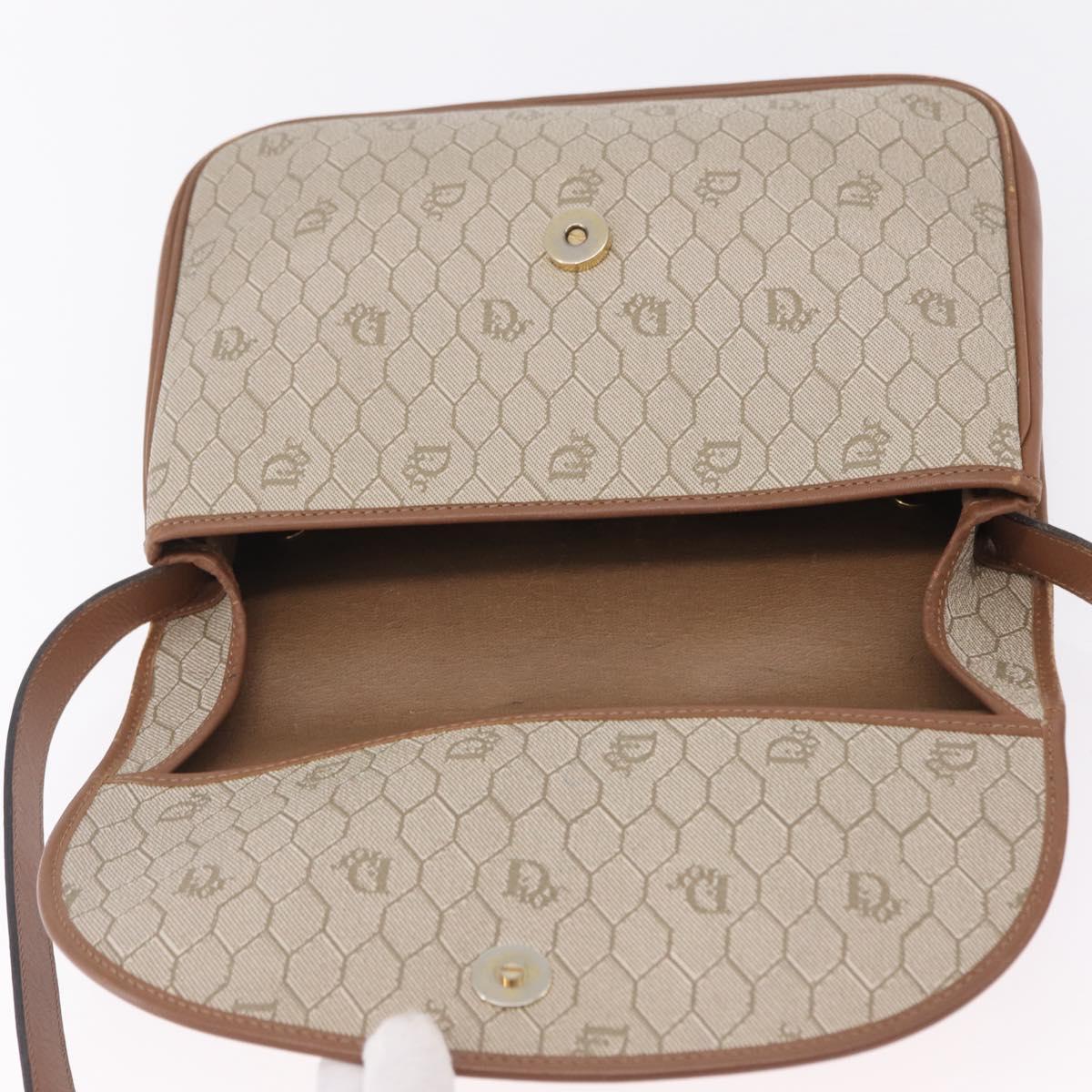Christian Dior Honeycomb Canvas Shoulder Bag PVC Beige Gold Auth ep16823