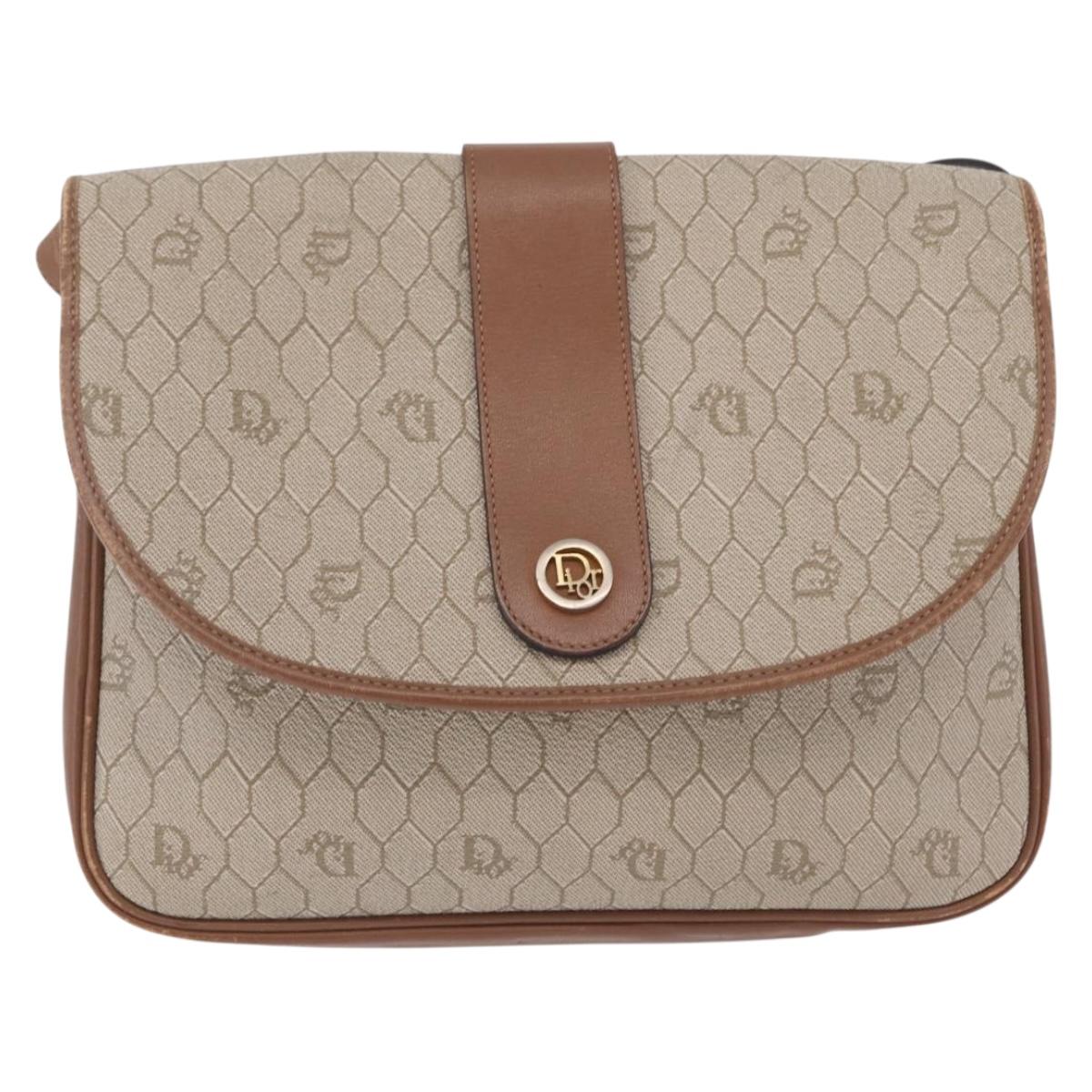 Christian Dior Honeycomb Canvas Shoulder Bag PVC Beige Gold Auth ep16823