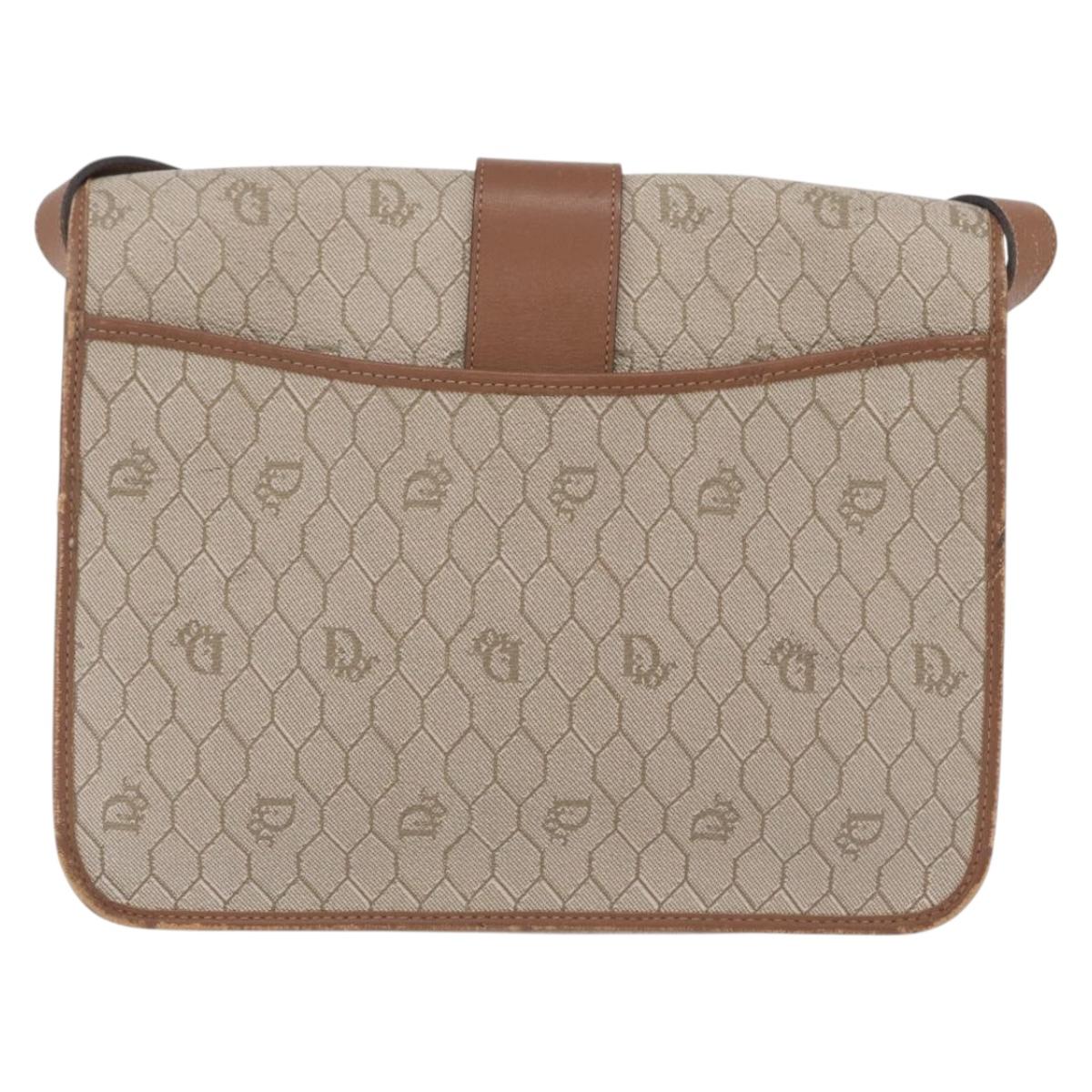 Christian Dior Honeycomb Canvas Shoulder Bag PVC Beige Gold Auth ep16823