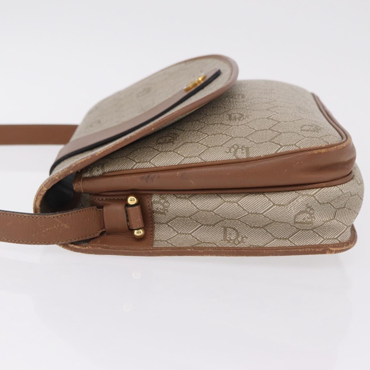 Christian Dior Honeycomb Canvas Shoulder Bag PVC Beige Gold Auth ep16823