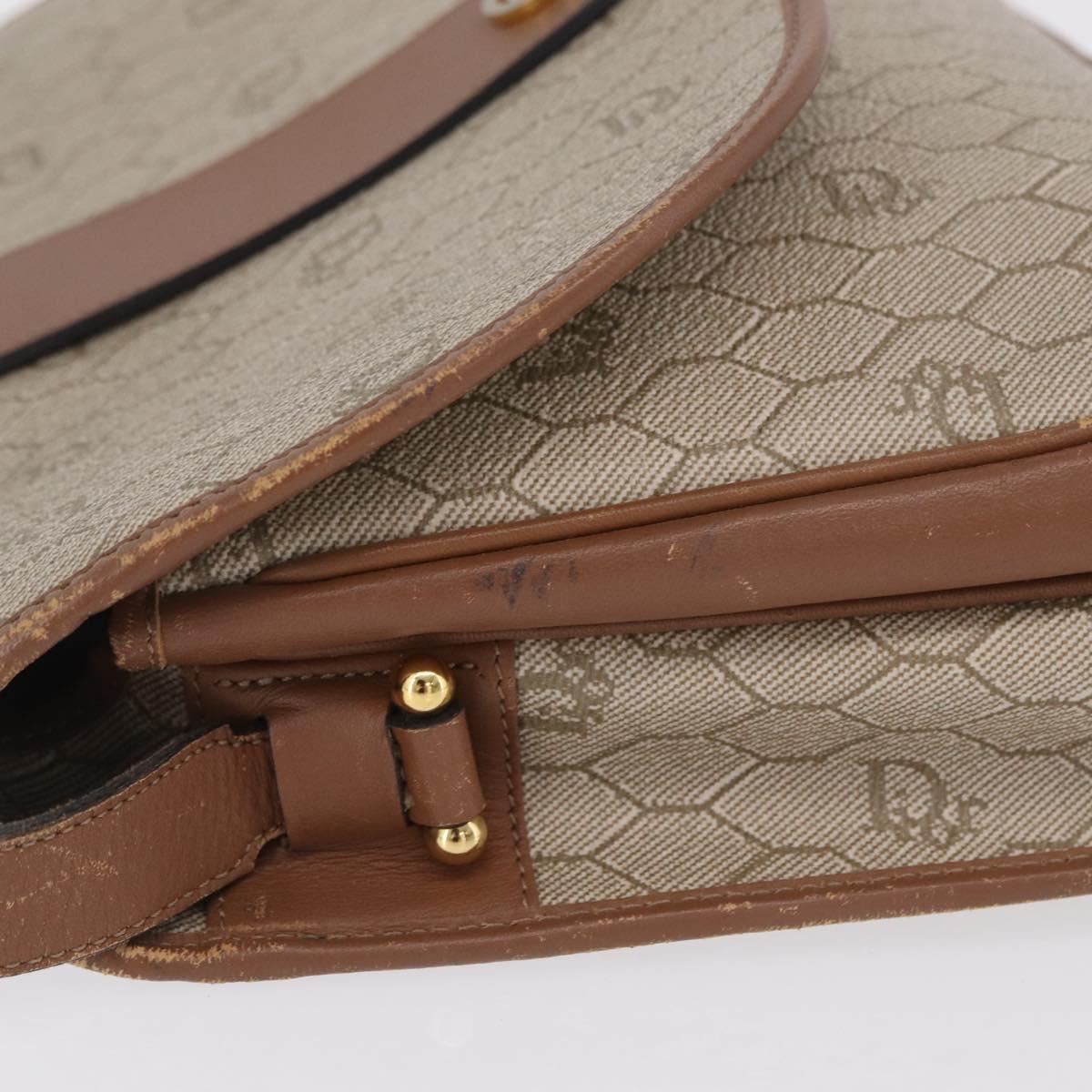 Christian Dior Honeycomb Canvas Shoulder Bag PVC Beige Gold Auth ep16823