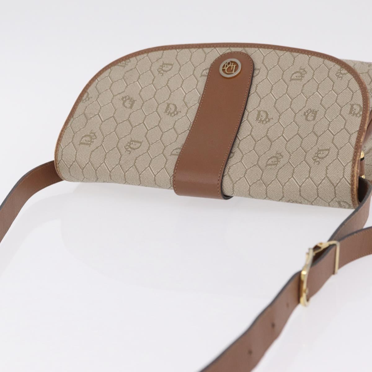Christian Dior Honeycomb Canvas Shoulder Bag PVC Beige Gold Auth ep16823