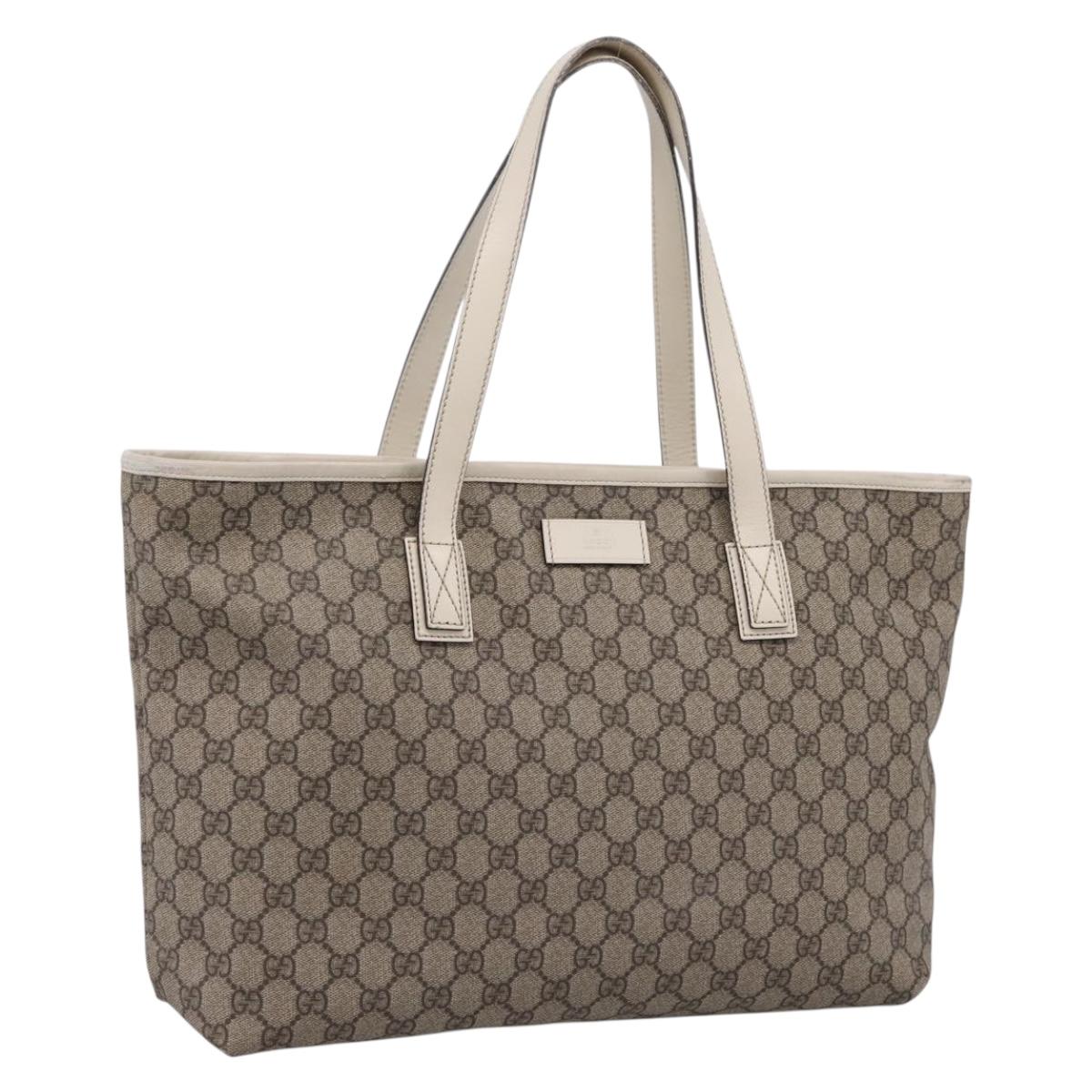 GUCCI GG Supreme Tote Bag PVC Beige Silver 211137 Auth ep16825