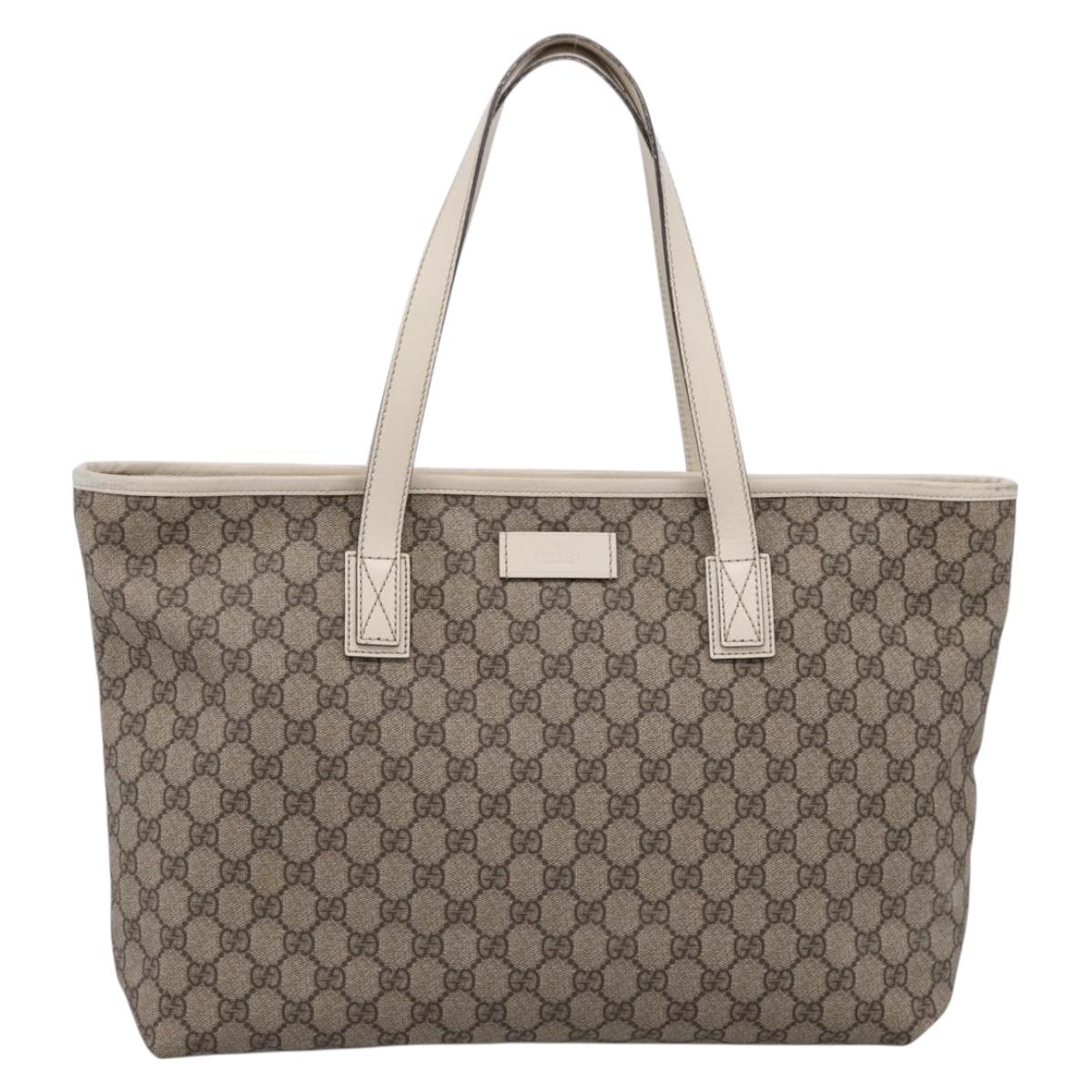 GUCCI GG Supreme Tote Bag PVC Beige Silver 211137 Auth ep16825