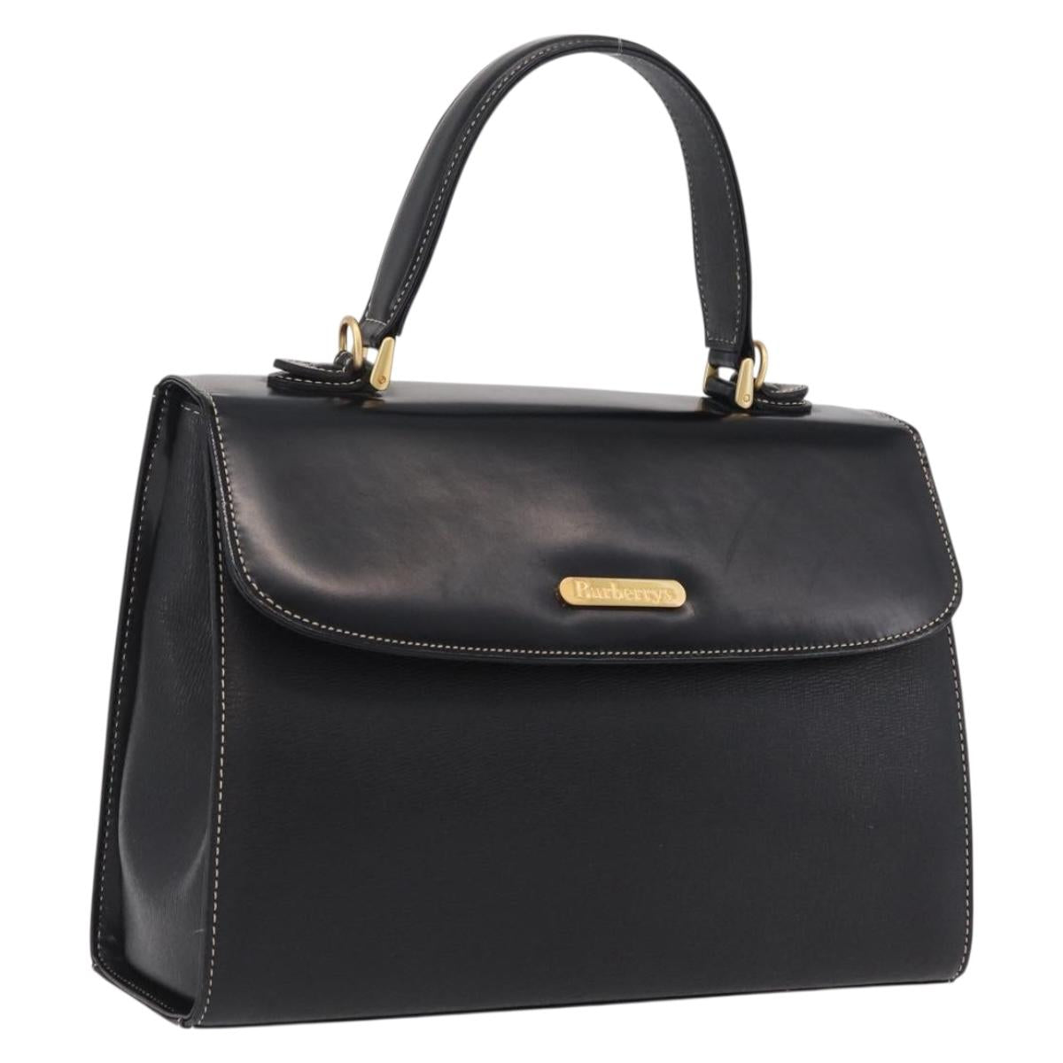 Burberrys Hand Bag Leather Black Gold Auth ep16840A