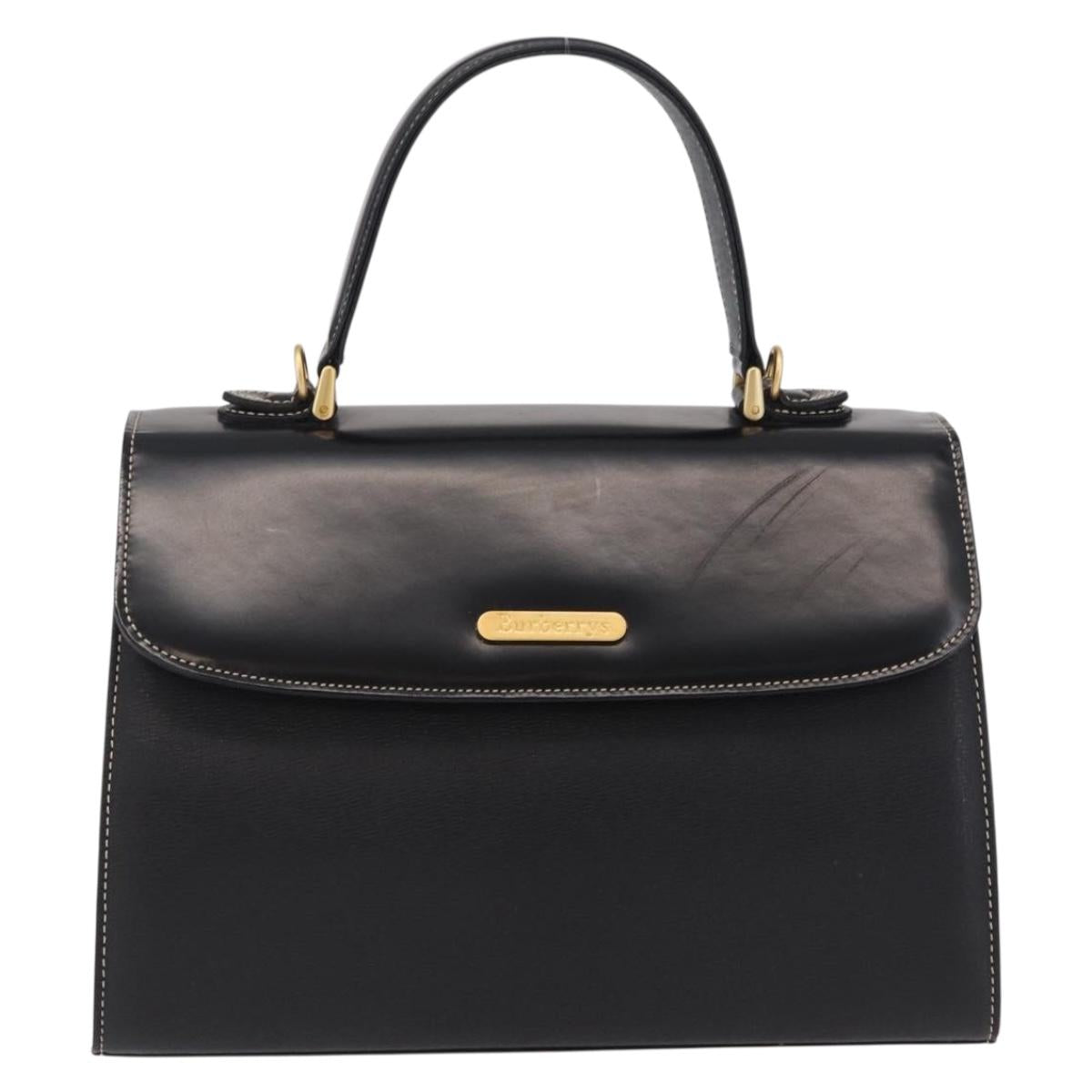 Burberrys Hand Bag Leather Black Gold Auth ep16840A